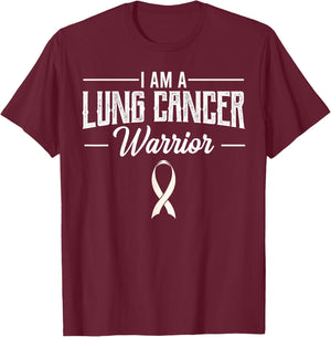 I Am A Lung Cancer Warrior White Awareness Ribbon Gift T-Shirt - T-Shirt | Maroon