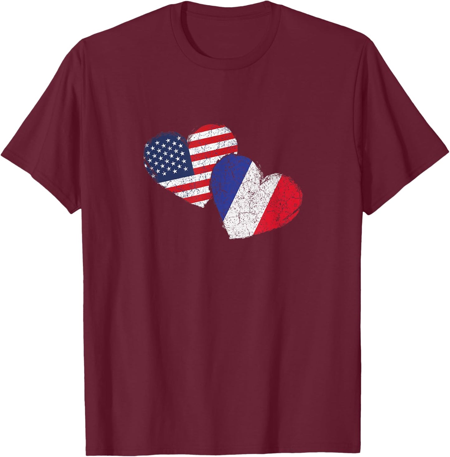 USA France Heart Country Flag American French T-Shirt - T-Shirt | Maroon