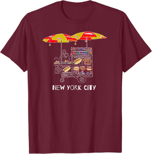 New York City Hot Dog and Pretzel Street Vendor for NYC Fan T-Shirt - T-Shirt | Maroon