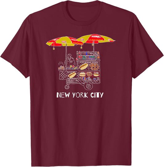 New York City Hot Dog and Pretzel Street Vendor for NYC Fan T-Shirt - T-Shirt | Maroon