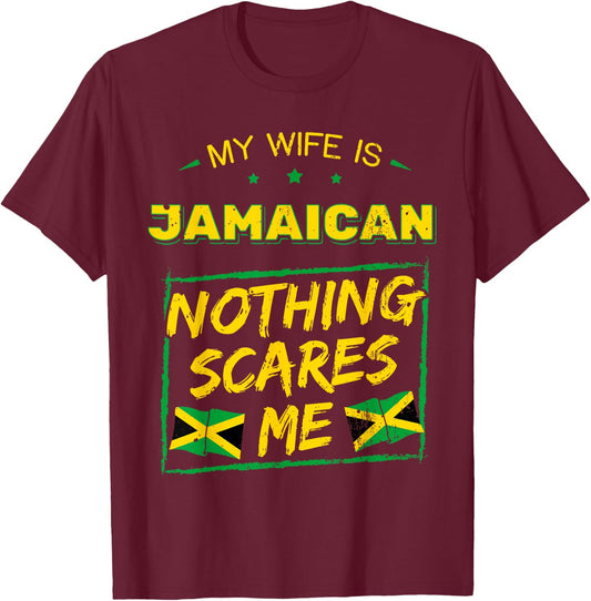 My Wife Is Jamaican Jamaica Heritage Proud Roots Flag Pride T-Shirt - T-Shirt | Maroon