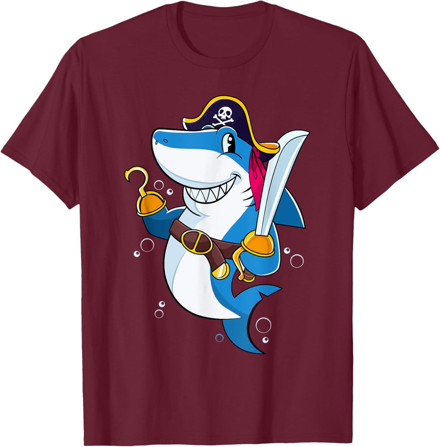 Pirate Shark Captain Kids Boys Toddlers Birthday Party T-Shirt - T-Shirt | Maroon