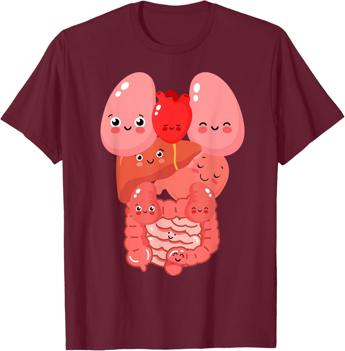 Internal Organs Funny Human Anatomy Smiling T-Shirt - T-Shirt | Maroon