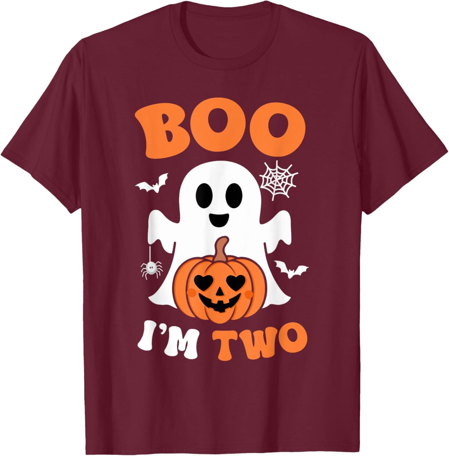 Ghost Boo I'm Two Year 2nd Birthday Boys Halloween Groovy T-Shirt - T-Shirt | Maroon