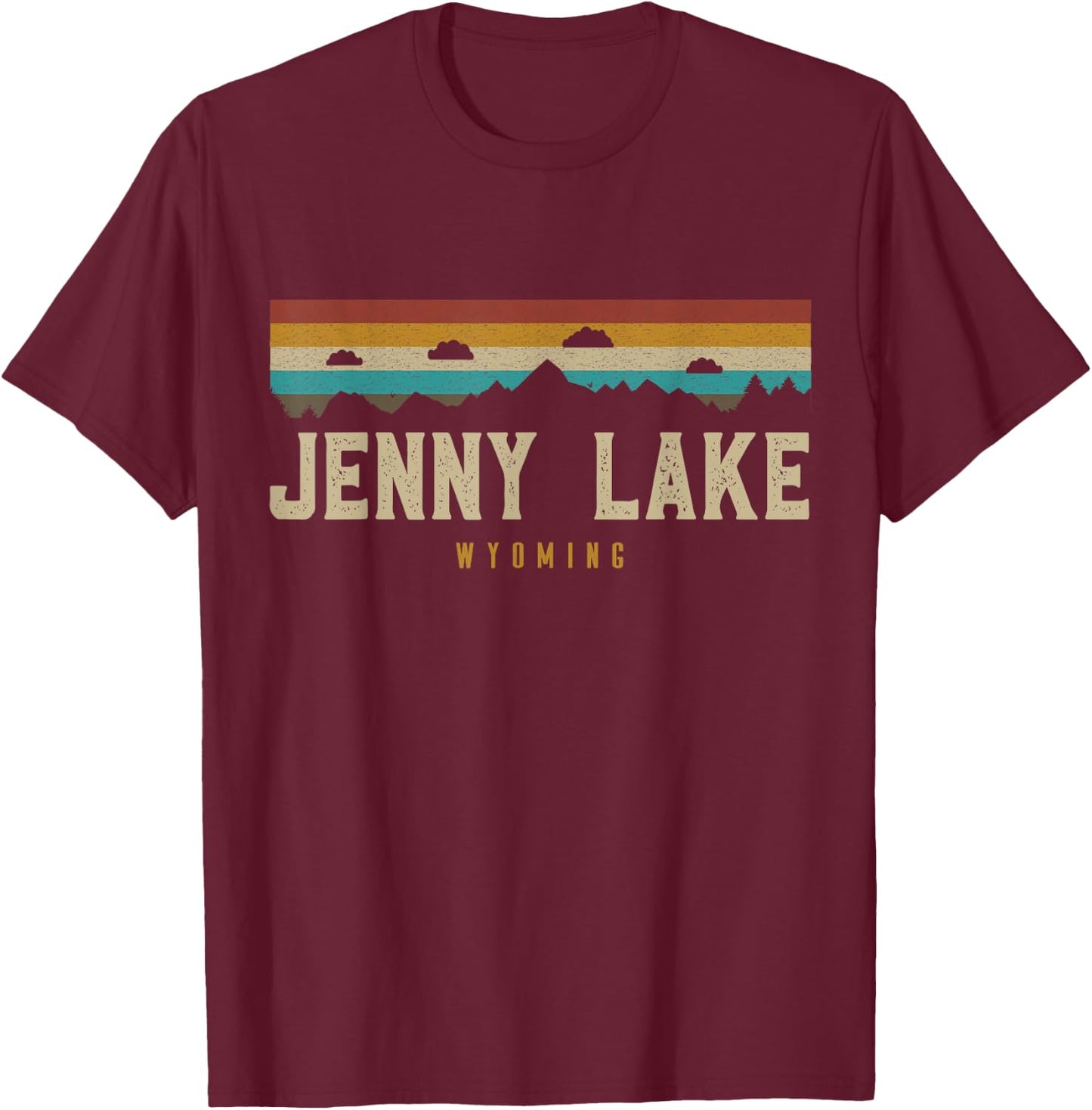 Jenny Lake Vintage Mountains Hiking Camping Wyoming Retro T-Shirt - T-Shirt | Maroon