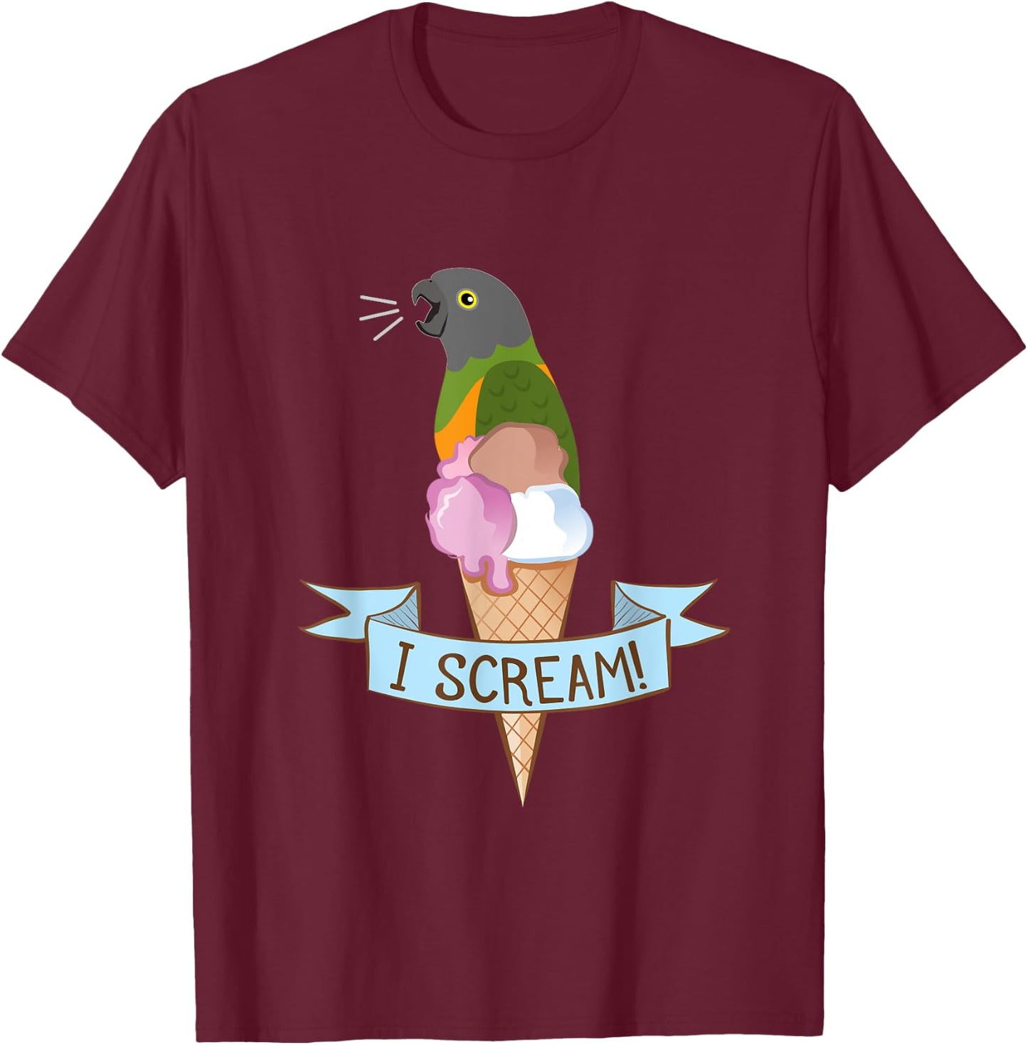 Senegal Parrot Ice Cream T-Shirt - T-Shirt | Maroon