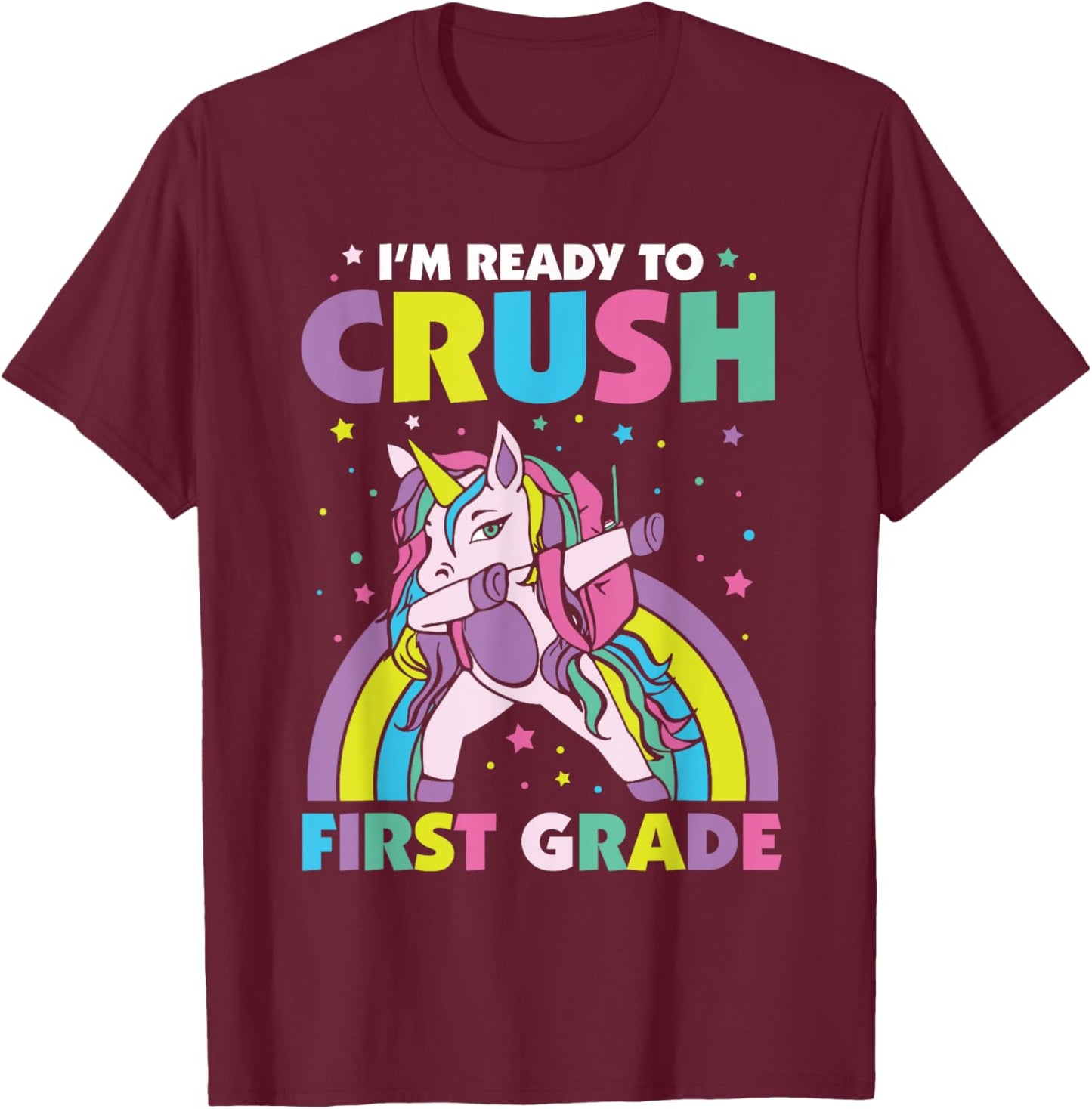 Crush 1st Grade Dabbing Unicorn Back To School Girls Gift T-Shirt - T-Shirt | Maroon