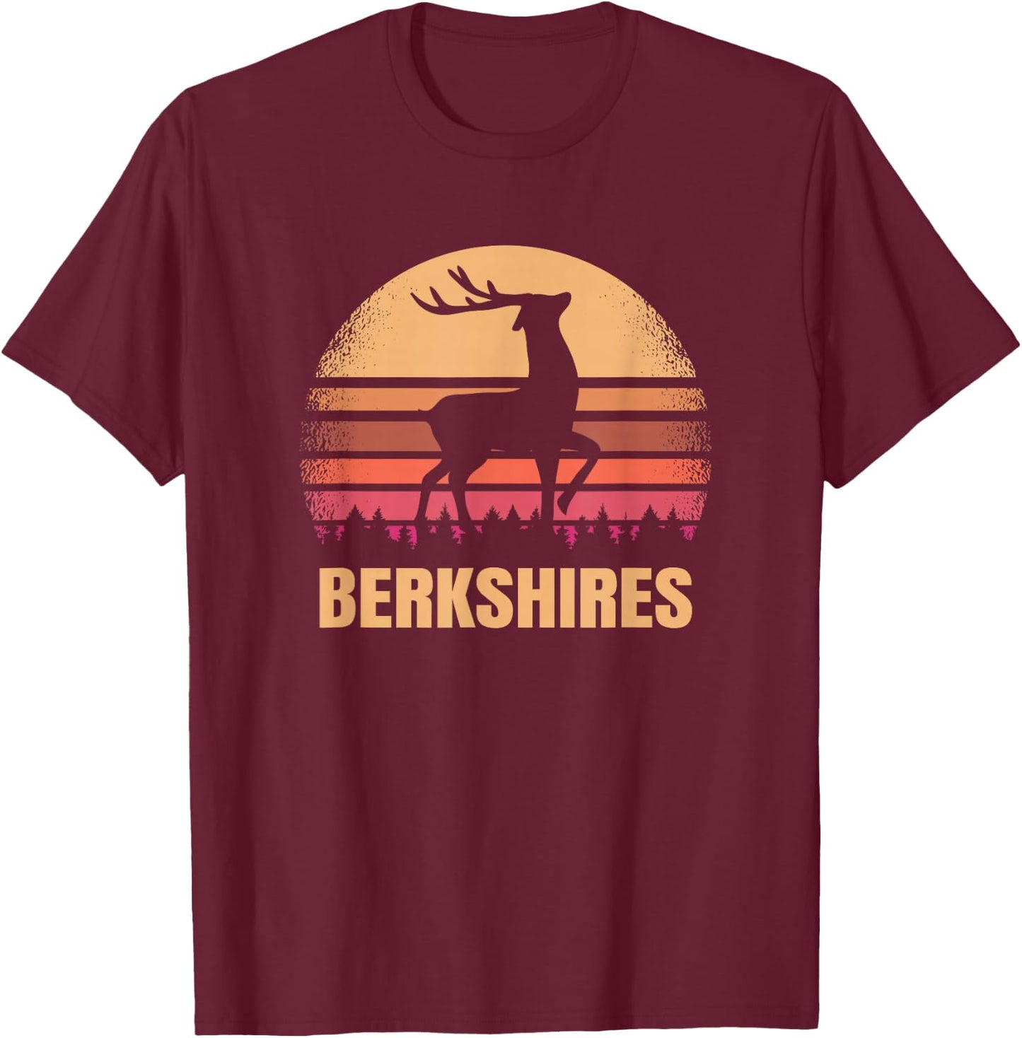 Berkshires Massachusetts Vintage Deer MA Distressed Retro T-Shirt - T-Shirt | Maroon