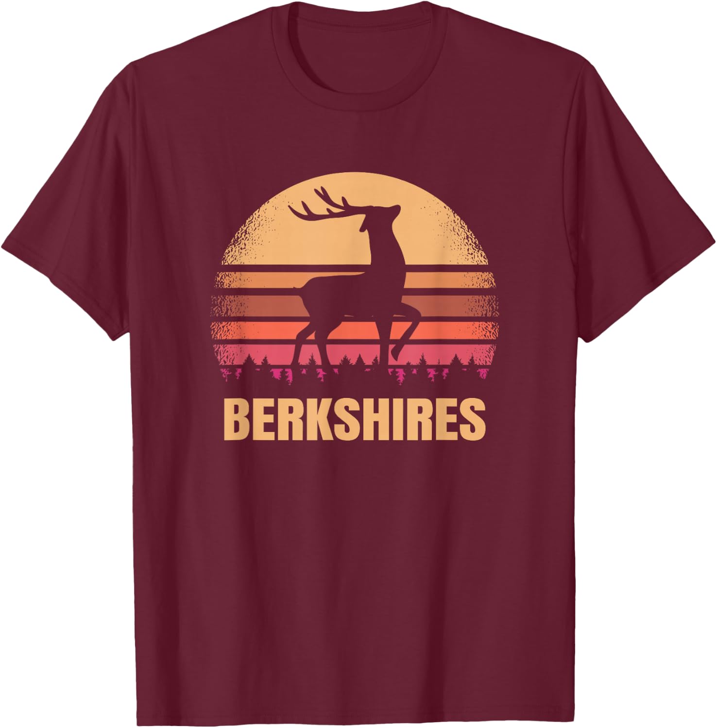 Berkshires Massachusetts Vintage Deer MA Distressed Retro T-Shirt - T-Shirt | Maroon
