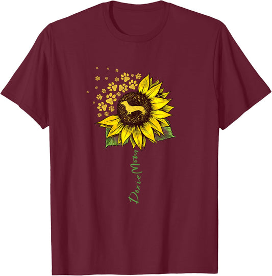 Doxie Mom Sunflower Dachshund Lover Gifts Dog Mom Mama Women Girls Kids T-Shirt - T-Shirt | Maroon