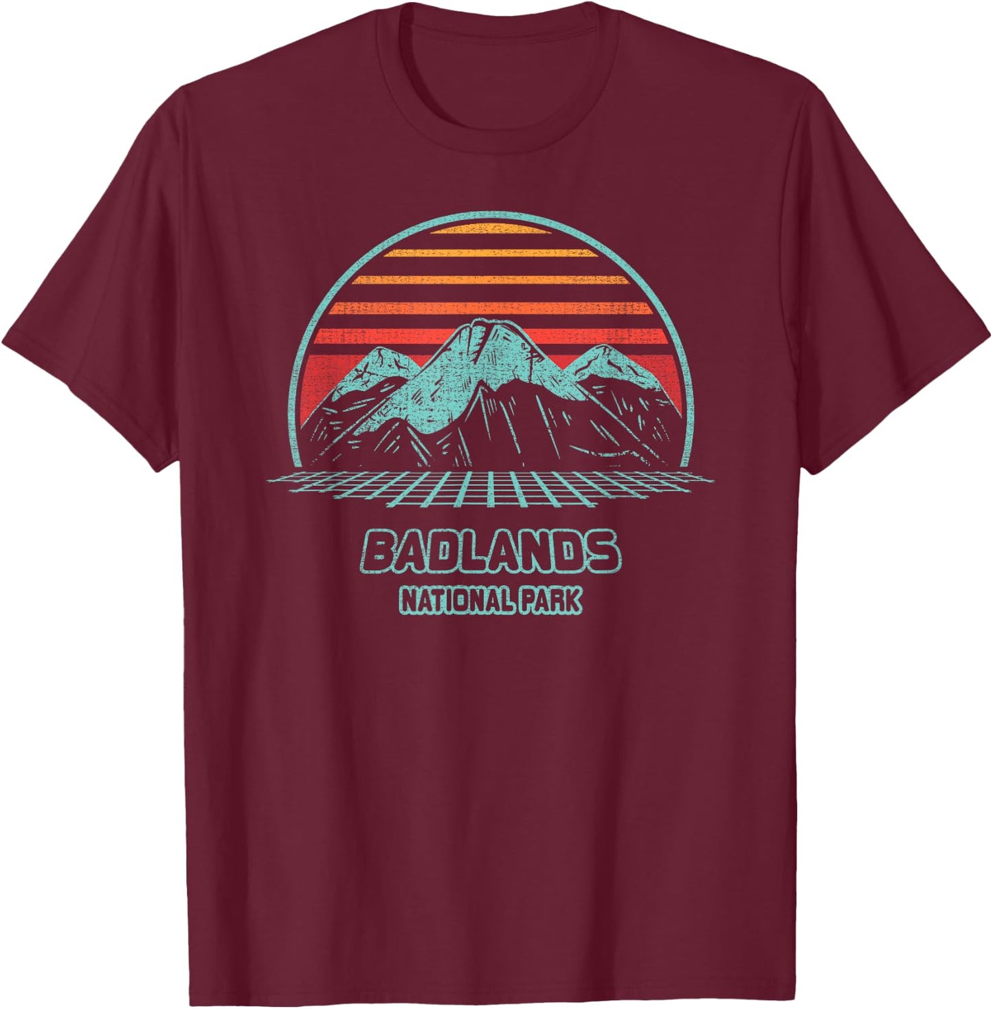 Badlands National Park Retro Hiking Vintage 80s Style T-Shirt - T-Shirt | Maroon