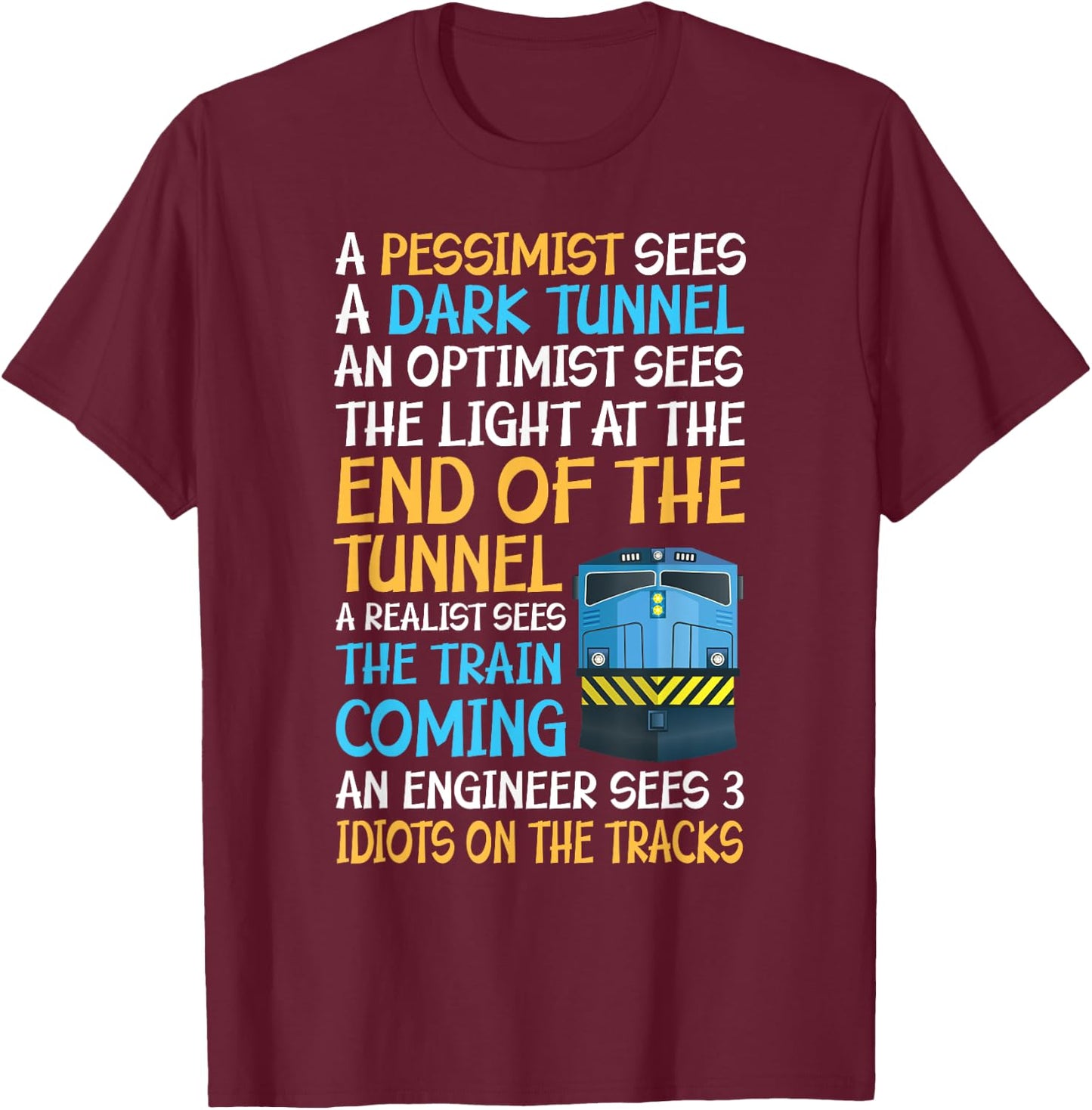 Funny Train Guide - 3 Idiots on the Tracks T-Shirt - T-Shirt | Maroon