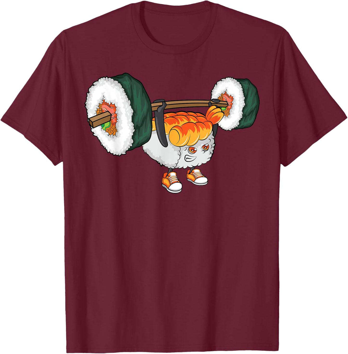 Funny Sushi Weight Lifting Japanese Food Gym Gift T-Shirt - T-Shirt | Maroon
