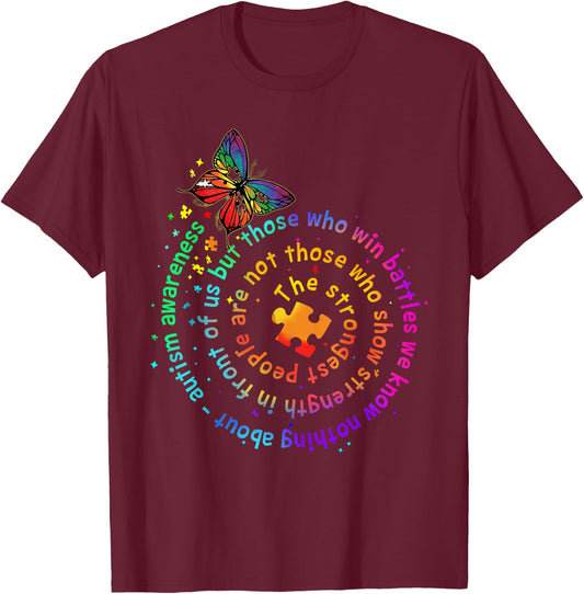The Strongest People Butterfly Autism Awareness T-Shirt - T-Shirt | Maroon