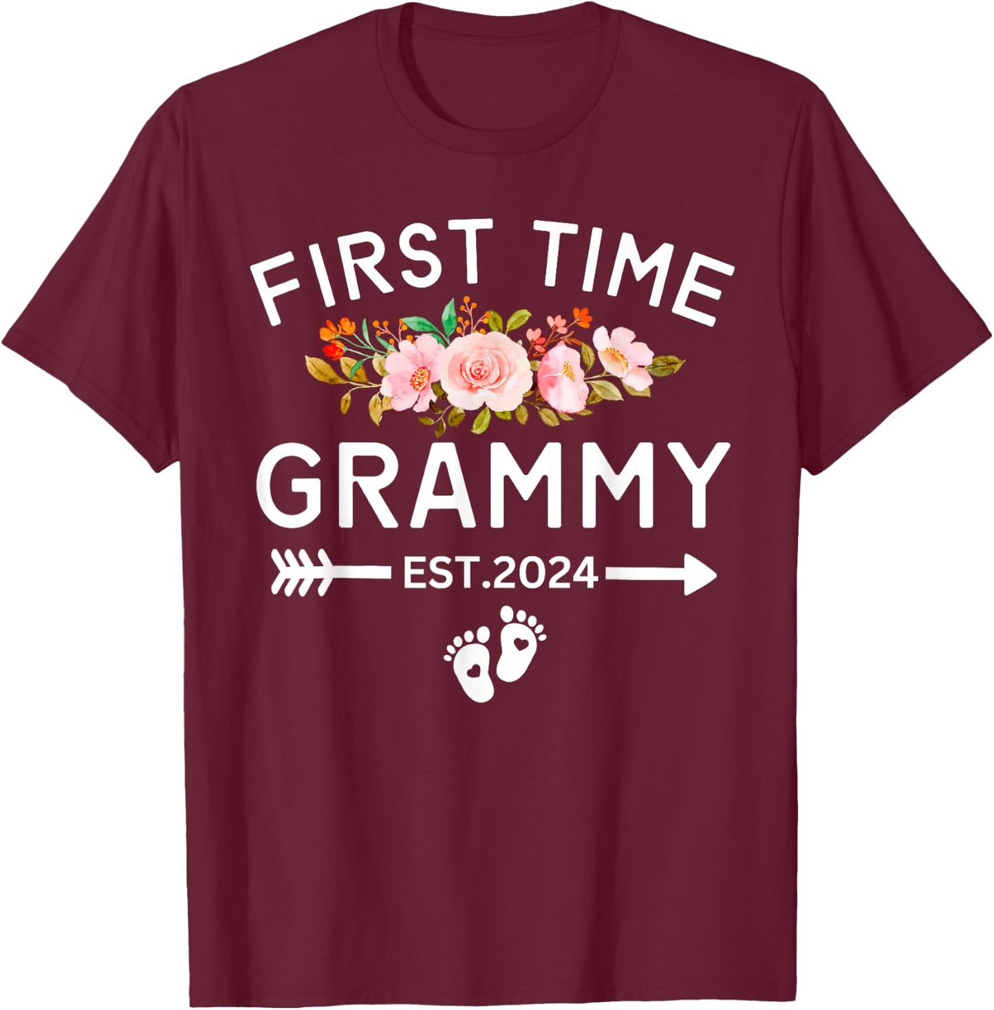 First Time Grammy Est 2024 Promoted To New Mom Baby Shower T-Shirt - T-Shirt | Maroon