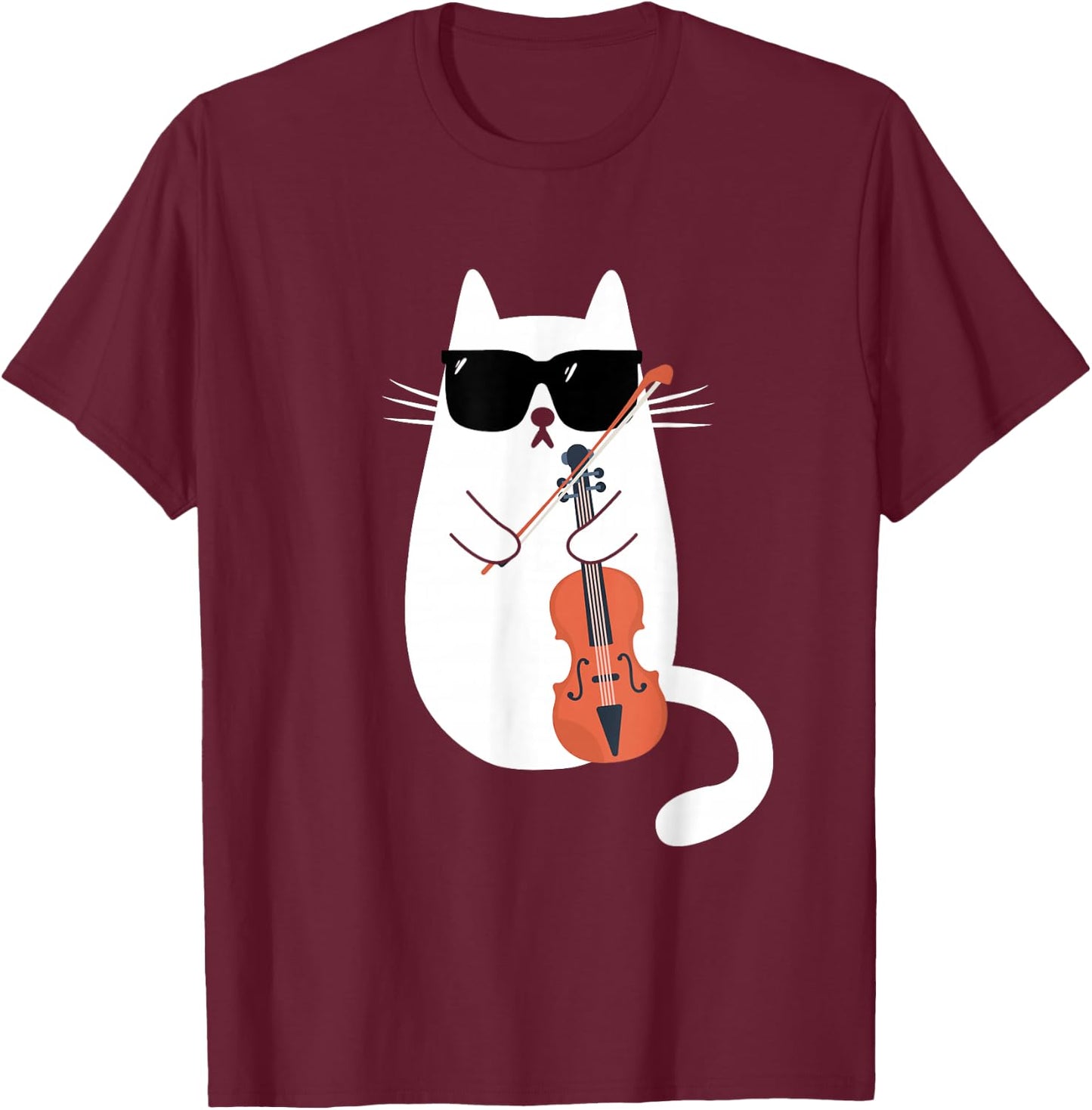 Funny Cat Wearing Sunglasses Playing Violin Viola Musician T-Shirt - T-Shirt | Maroon