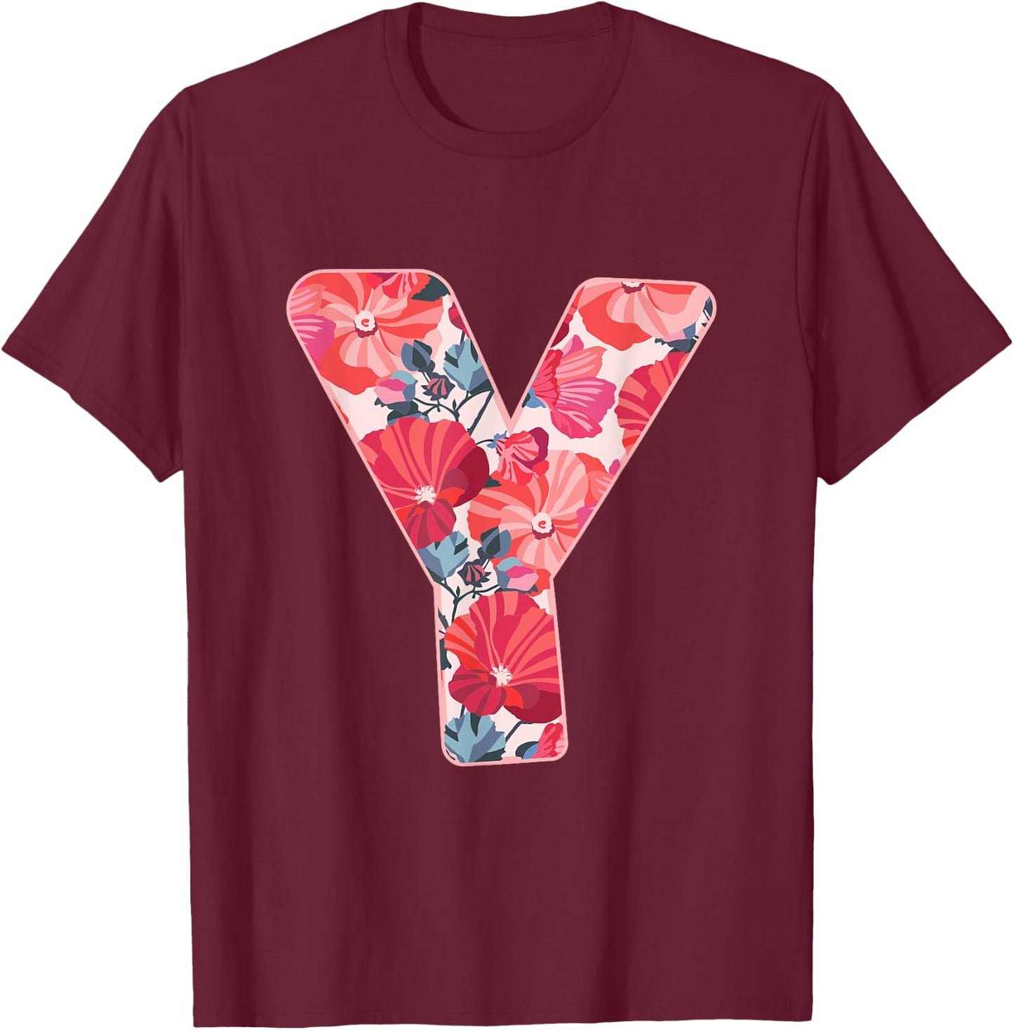 Letter Y Sign Alphabet Last Name Consonants Flower Gift T-Shirt - T-Shirt | Maroon