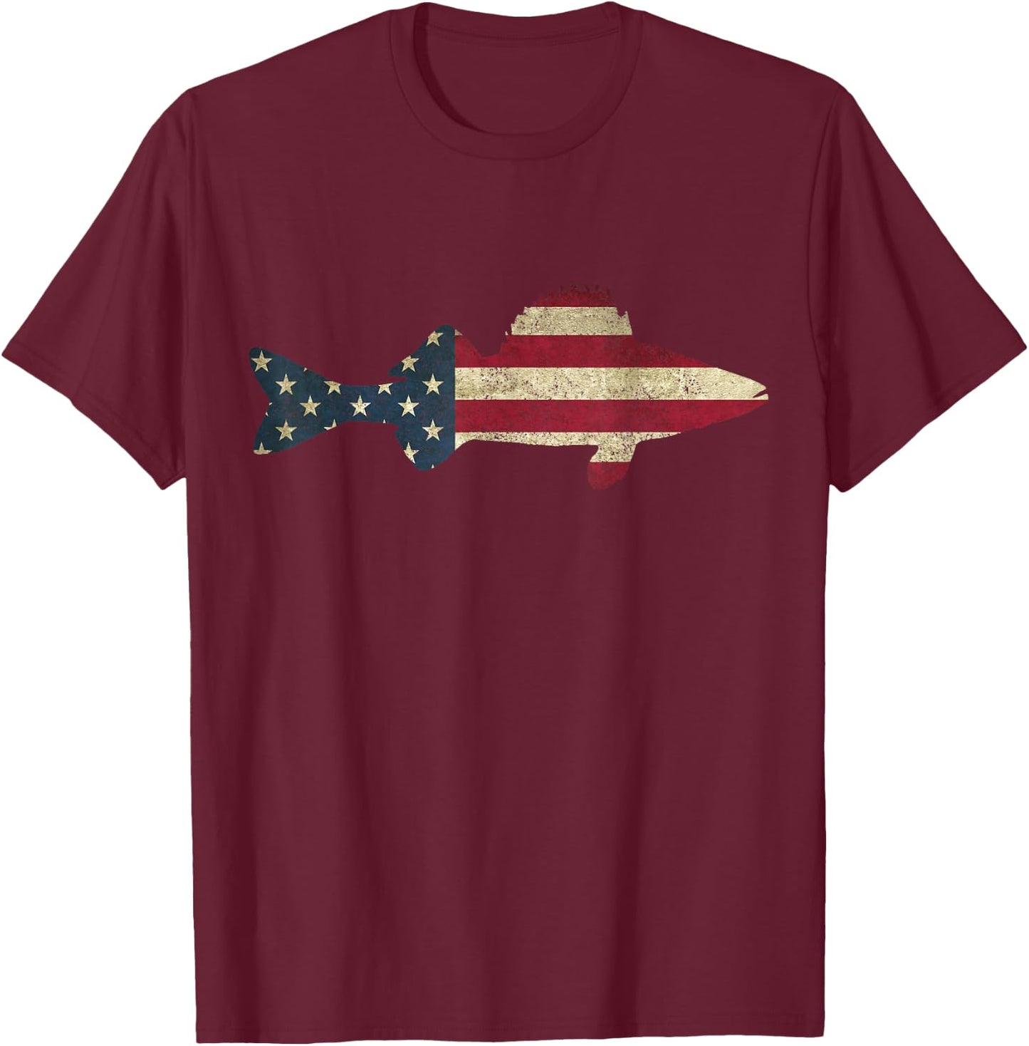 Walleye Fishing American Flag Zander Fisherman T-Shirt - T-Shirt | Maroon