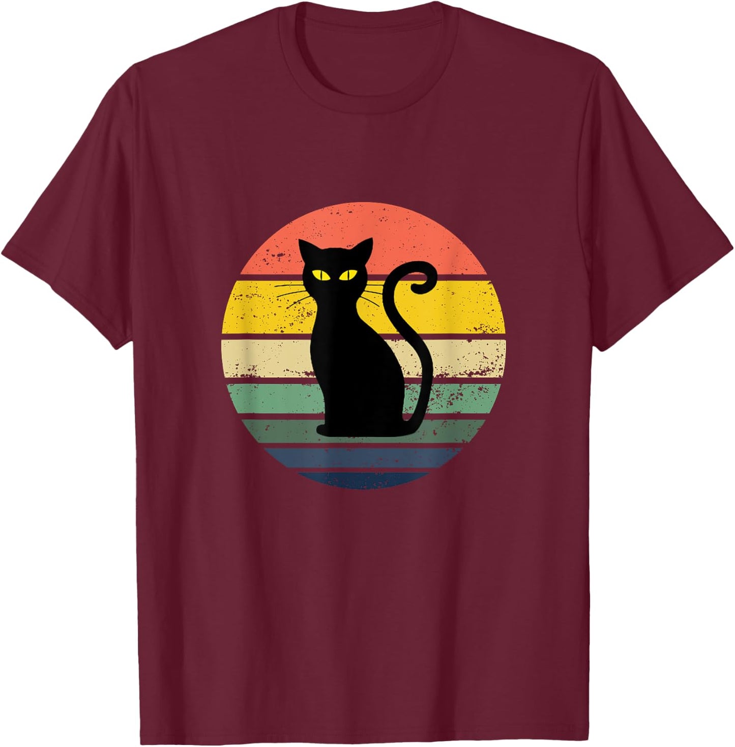 Distressed Retro Sunset Black Cat Women Girls Kids T-Shirt - T-Shirt | Maroon
