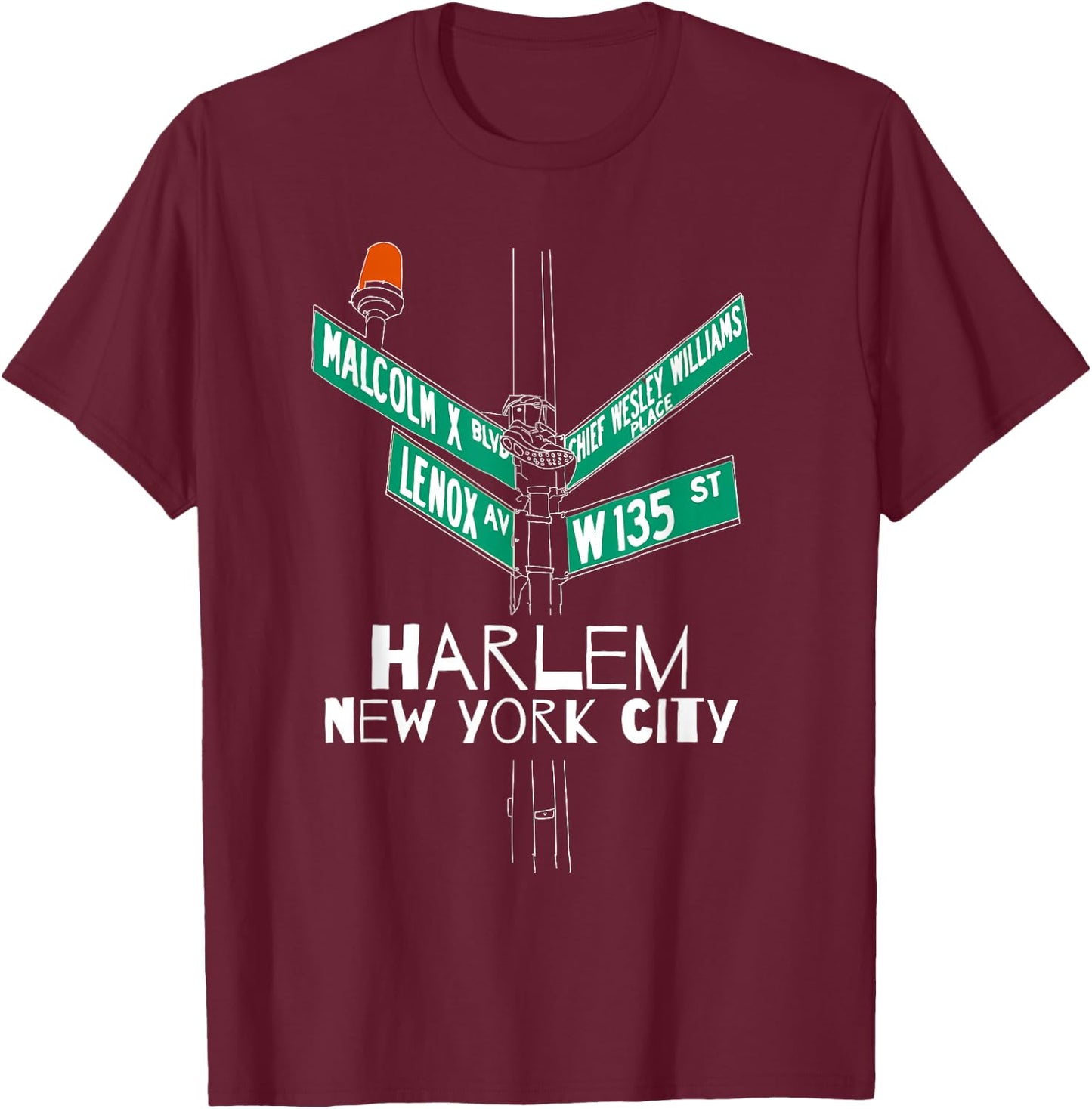 Harlem New York City Street Sign T-Shirt - T-Shirt | Maroon