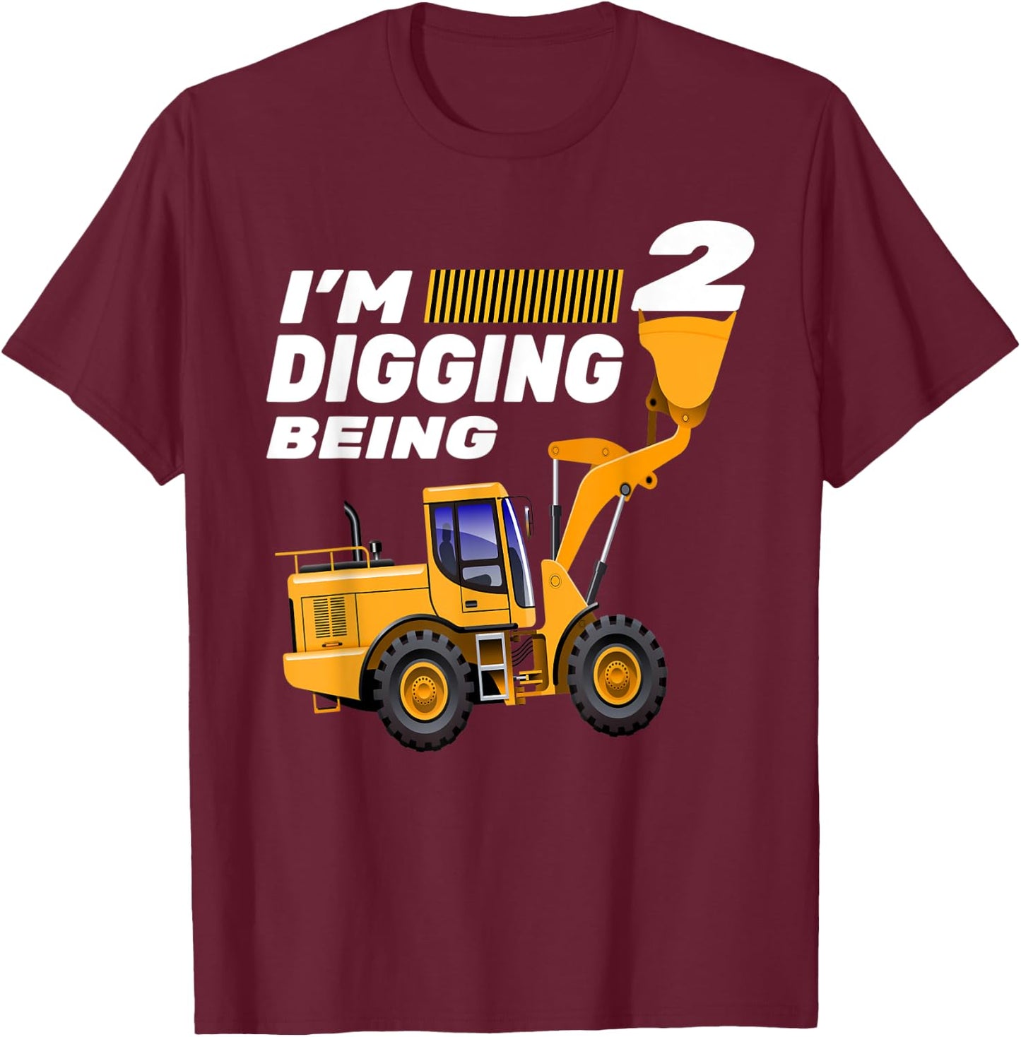 2nd Birthday Shirt Bulldozer Tractor Construction Party T-Shirt - T-Shirt | Maroon