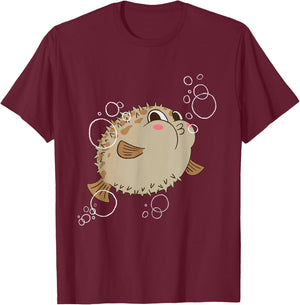 Puffer Fish Blowfish Bubbles T-Shirt - T-Shirt | Maroon