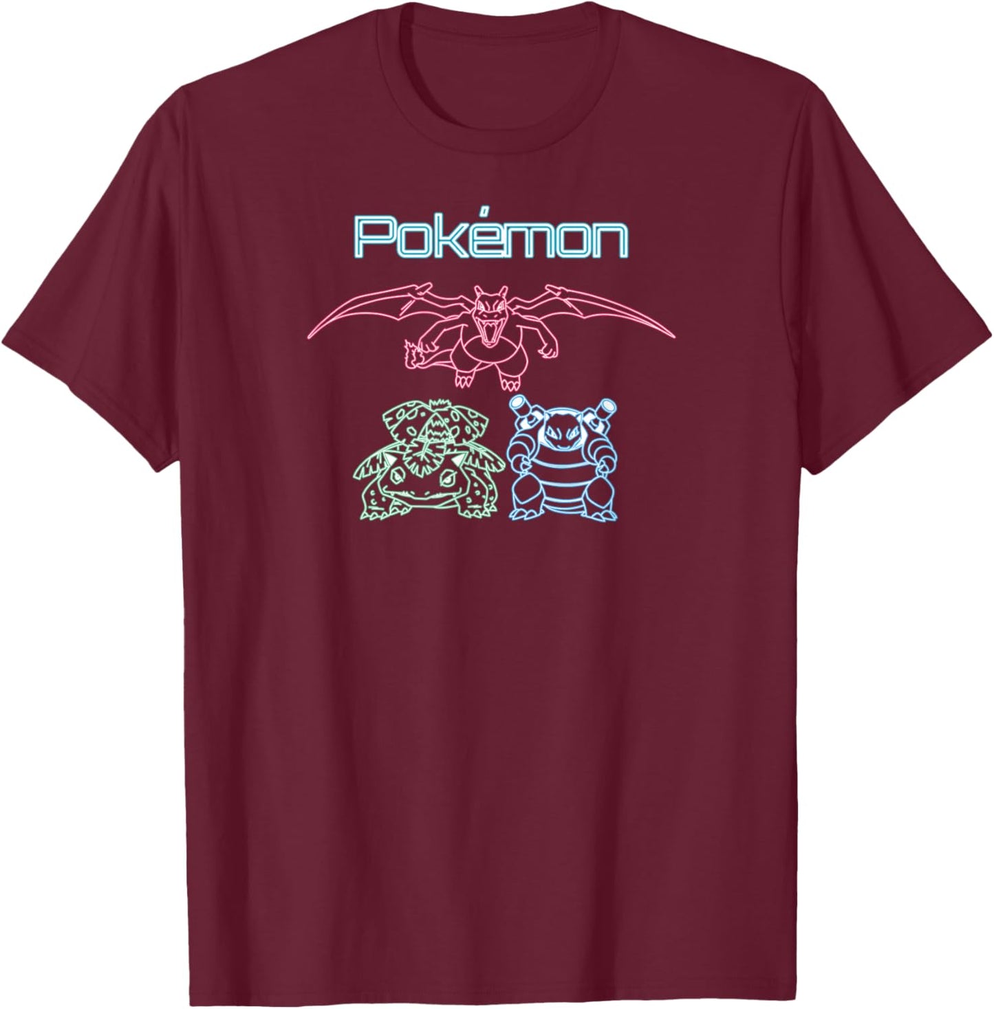 Pokémon - Charizard Blastoise Venusaur Kanto Gen 1 Starters T-Shirt - T-Shirt | Maroon