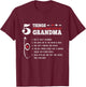 5 Things You Should Know About My Grandma Funny Saying Gift T-Shirt - T-Shirt | Maroon