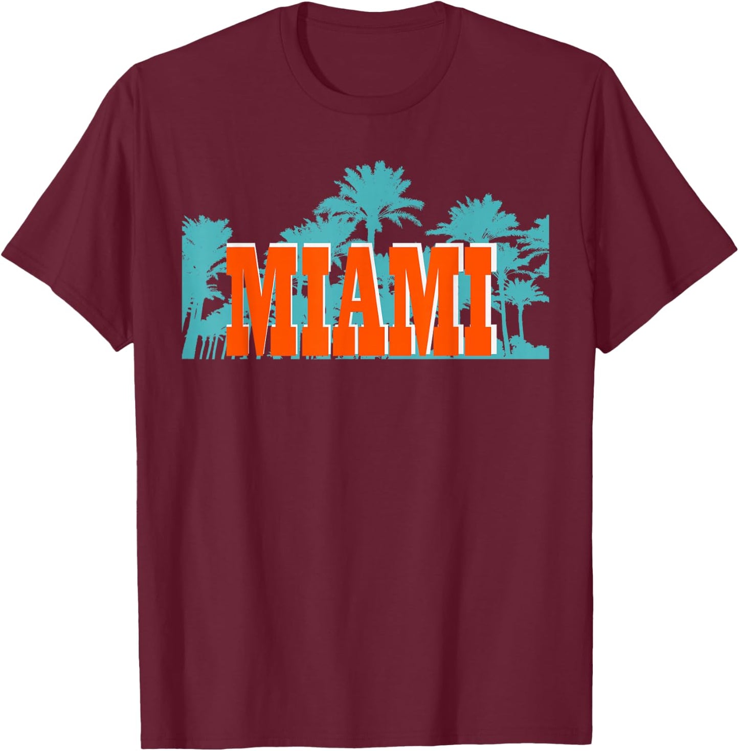 Miami Orange Turquoise Palm Trees T-Shirt - T-Shirt | Maroon