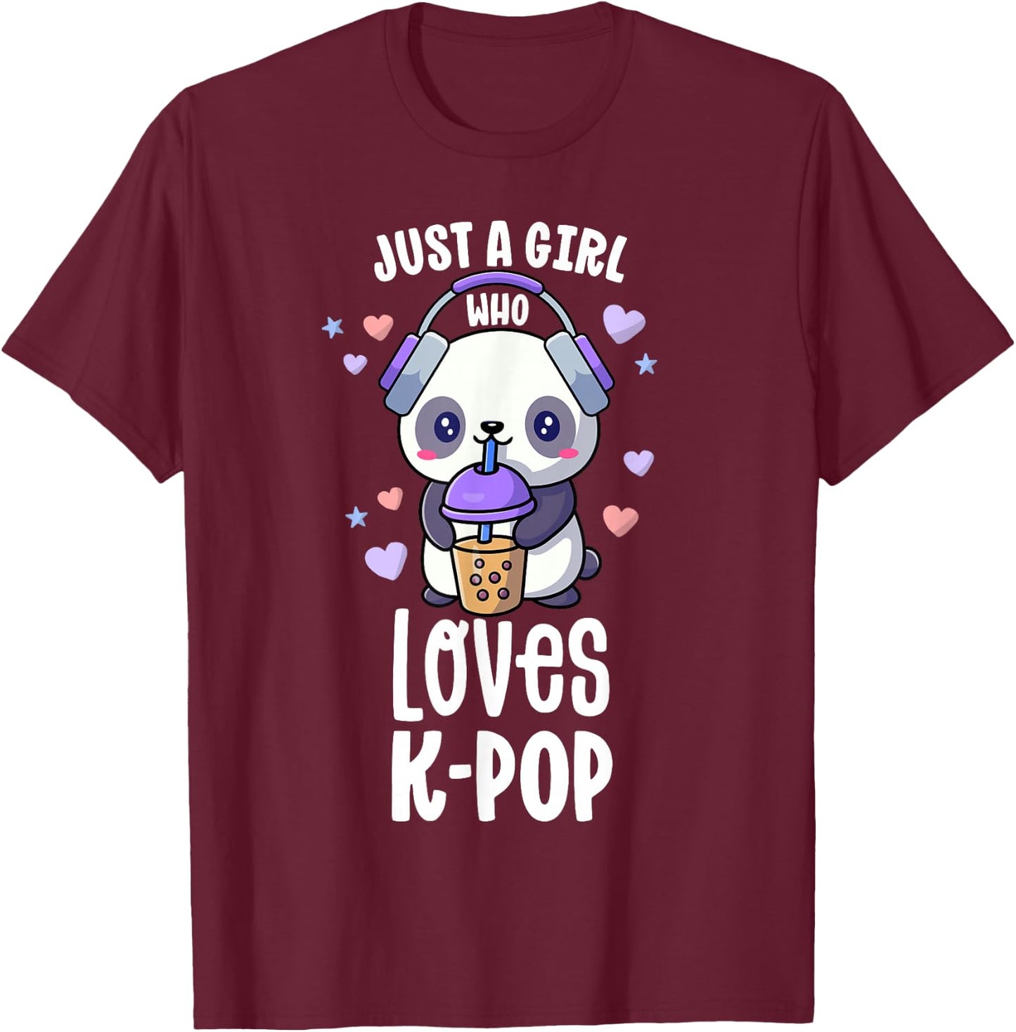 Just A Girl Who Loves K-Pop Shirt Gift Kawaii Boba and Kpop T-Shirt - T-Shirt | Maroon