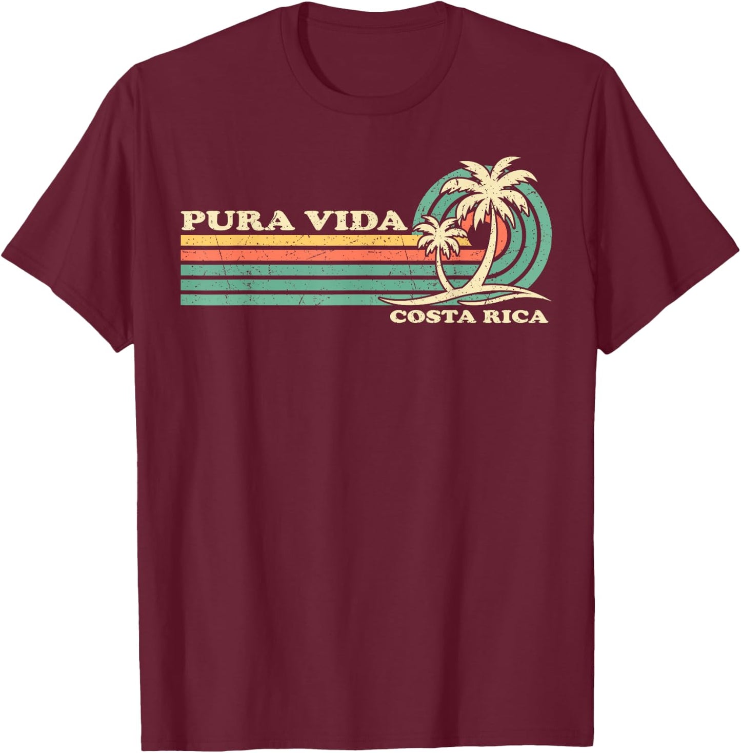 Retro Vintage Family Vacation Costa Rica Pura Vida Beach T-Shirt - T-Shirt | Maroon