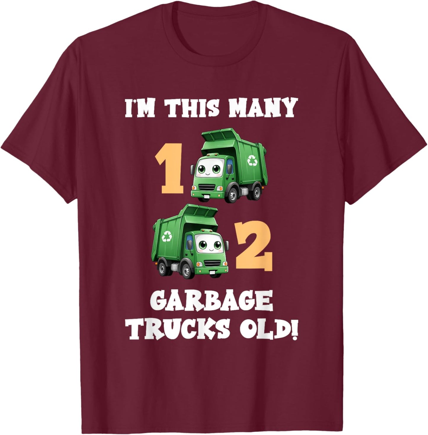 2nd Birthday Boy I'm This Many Garbage Trucks 2 Years Old T-Shirt - T-Shirt | Maroon
