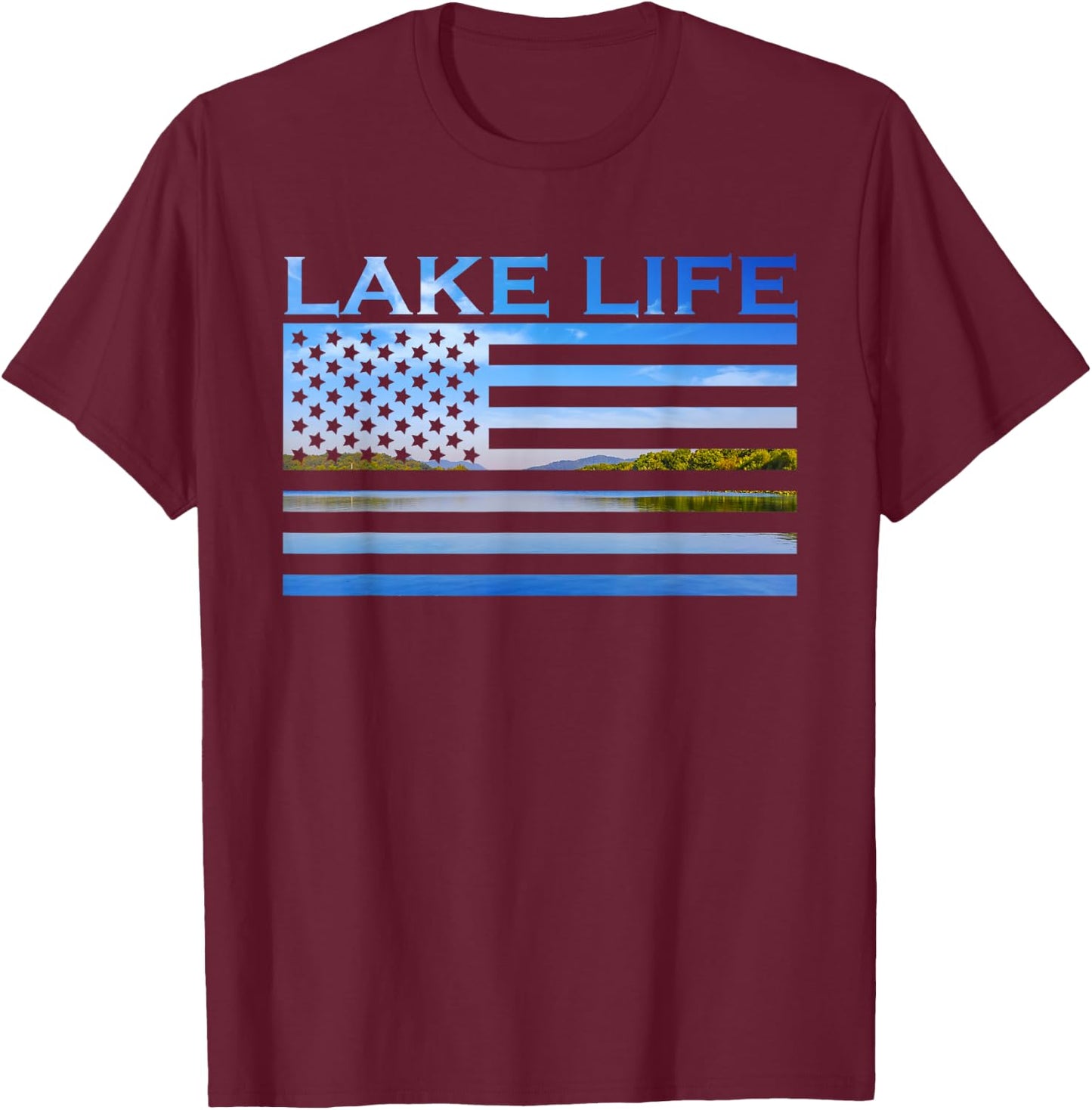 American Flag Patriot Fishing at The Lake This is Lake Life T-Shirt - T-Shirt | Maroon