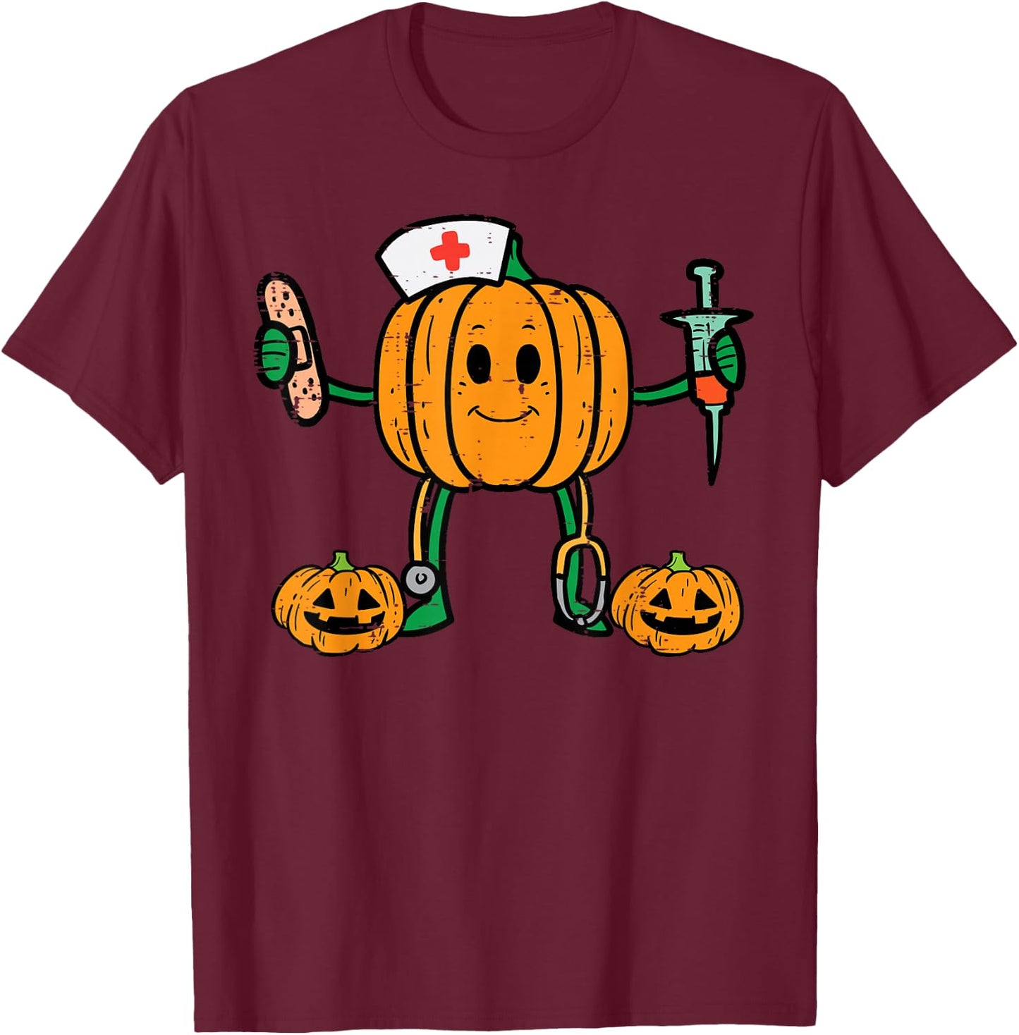 Halloween Nicu Nurse Pumpkin Funny Scrub Top Costume Women T-Shirt - T-Shirt | Maroon