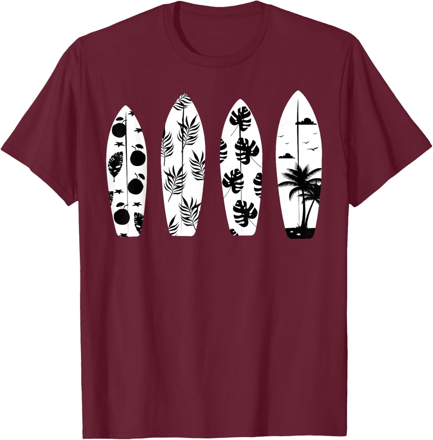 Surfboard Palm Trees Surfing Surfer Waves Surf Beach Summer Women Girls Kids T-Shirt - T-Shirt | Maroon