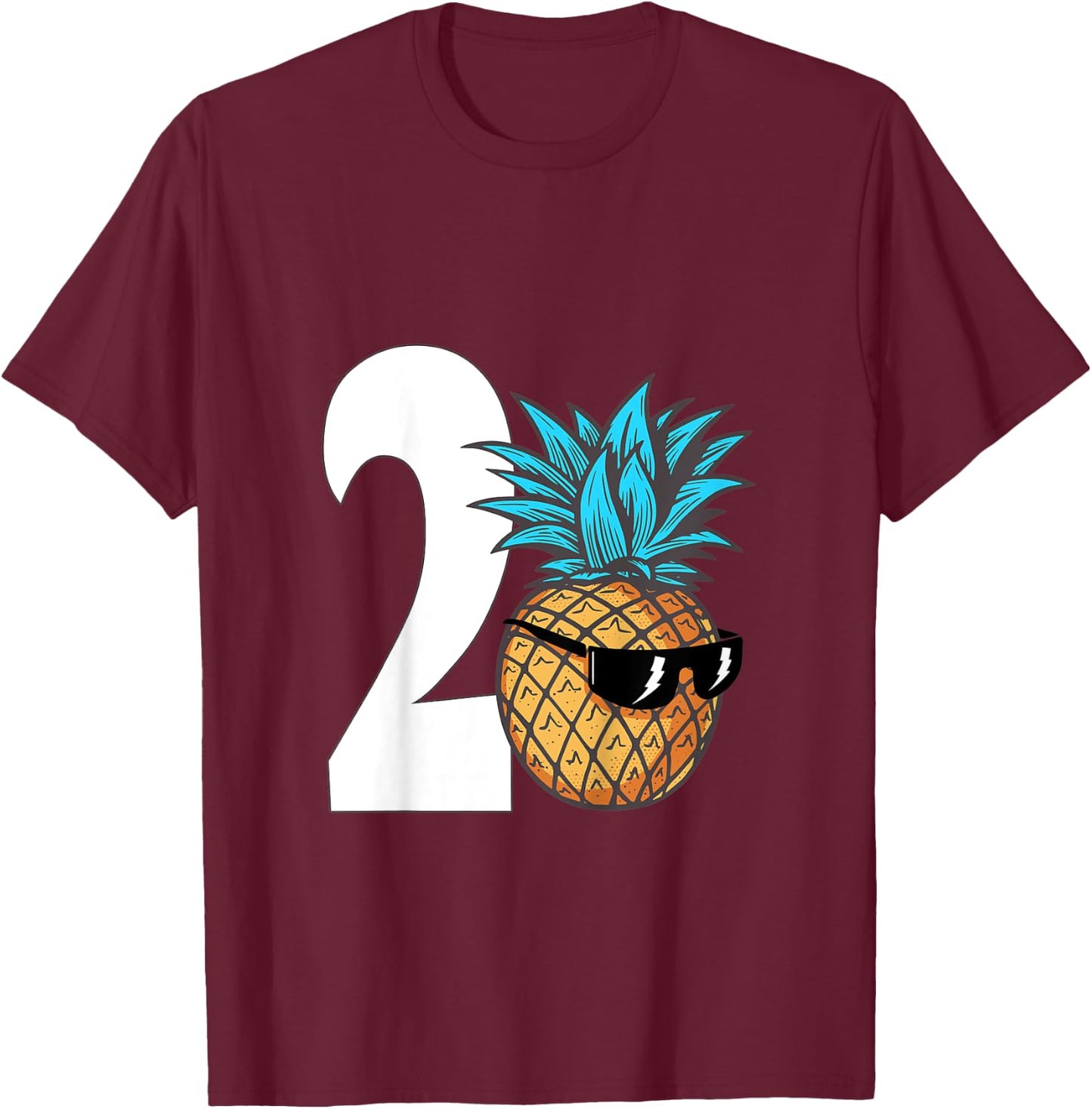 Kids Two Year Old Birthday Boy Cool Pineapple 2nd Birthday Party T-Shirt - T-Shirt | Maroon