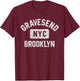 Gravesend Brooklyn NYC Gym Style Distressed White Print T-Shirt - T-Shirt | Maroon