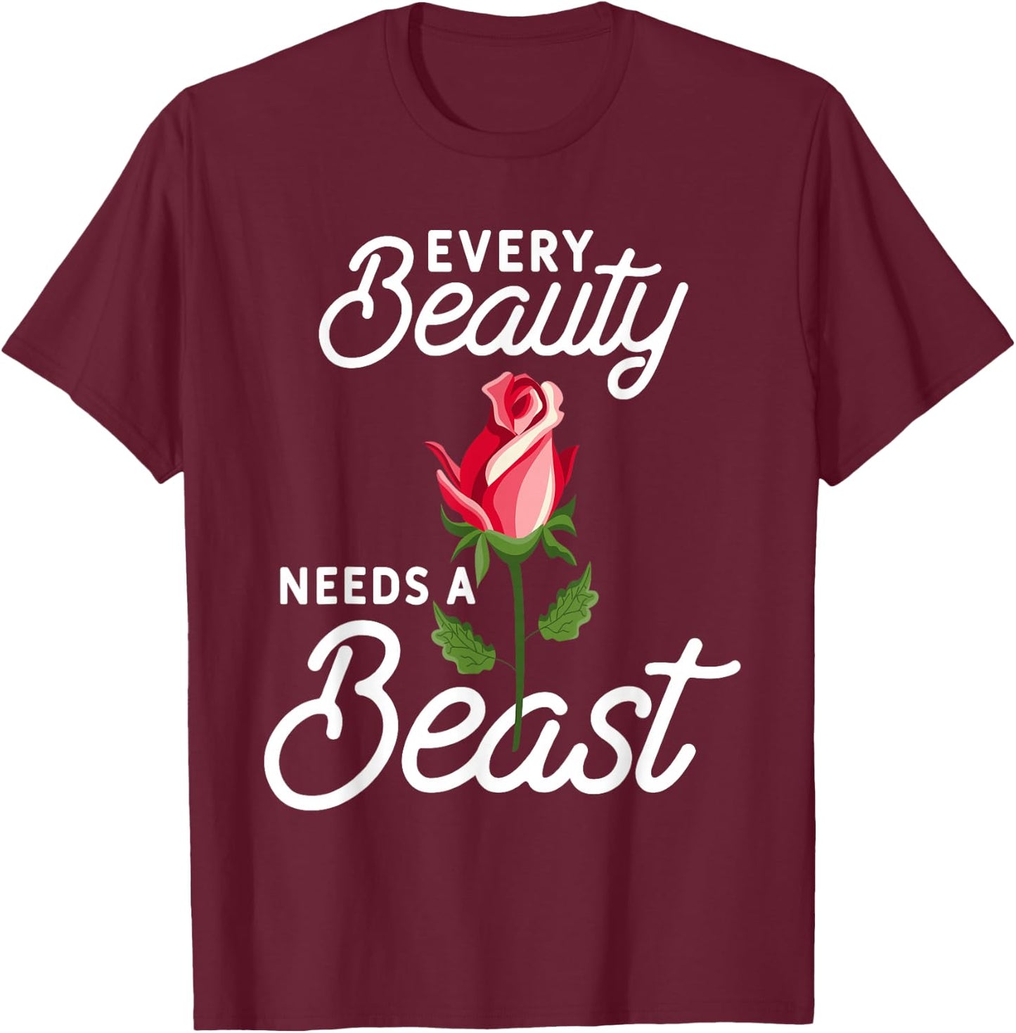 Every Beauty Needs A Beast Matching Couple Weightlifting T-Shirt - T-Shirt | Maroon