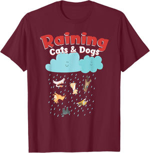 Raining Cats And Dogs Rainy Canine Feline Pet Halloween Cute T-Shirt - T-Shirt | Maroon