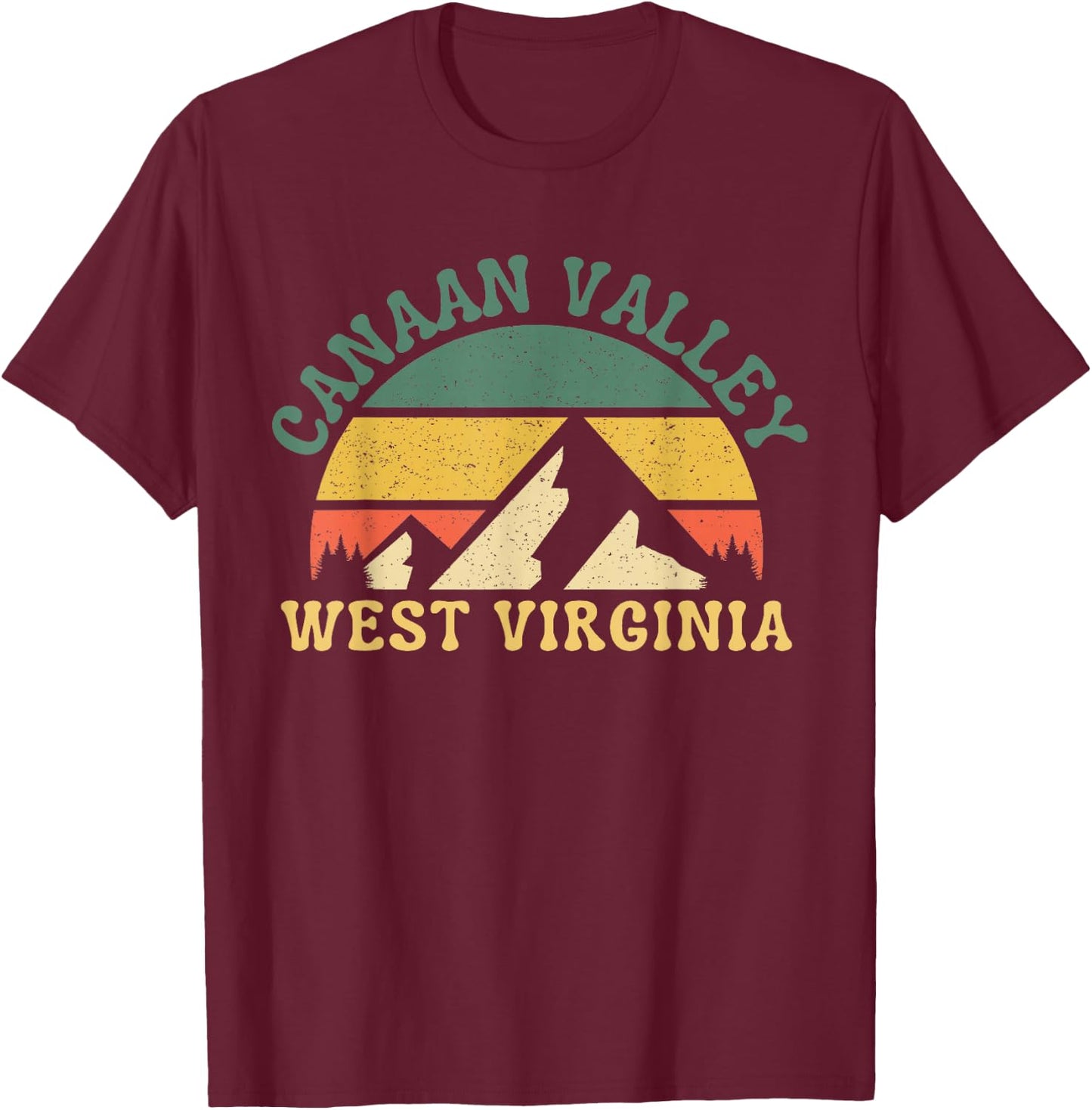 Canaan Valley West Virginia Mountain Retro Sunset Vintage T-Shirt - T-Shirt | Maroon