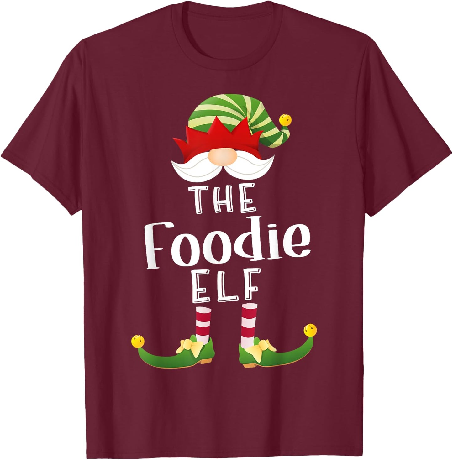 Foodie Elf Group Christmas Funny Pajama Party T-Shirt - T-Shirt | Maroon