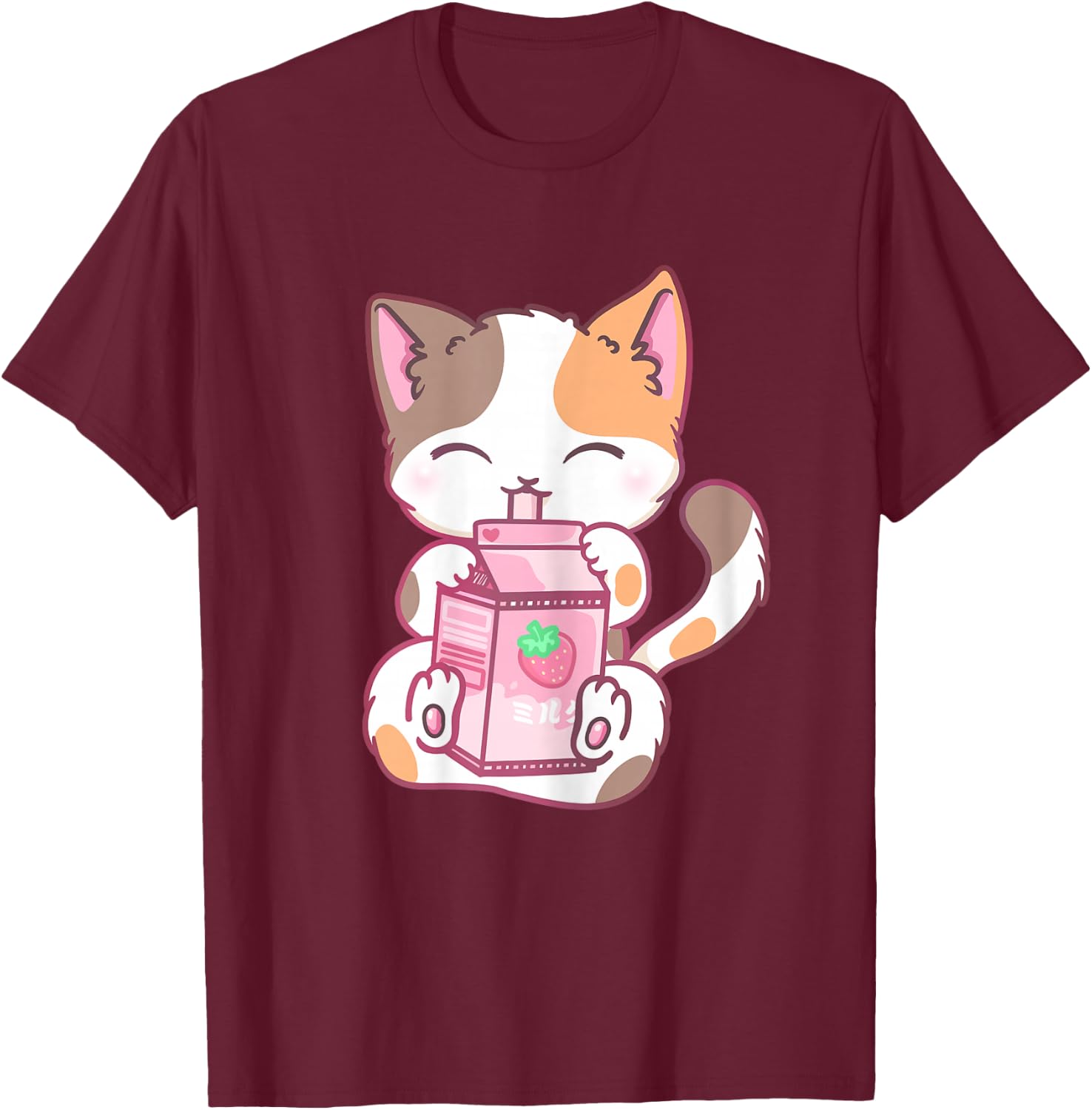 Strawberry Shake Strawberry Milk Cat Kawaii Neko Anime T-Shirt - T-Shirt | Maroon