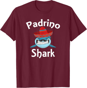 Padrino Shark Funny Spanish Godfather T-Shirt - T-Shirt | Maroon