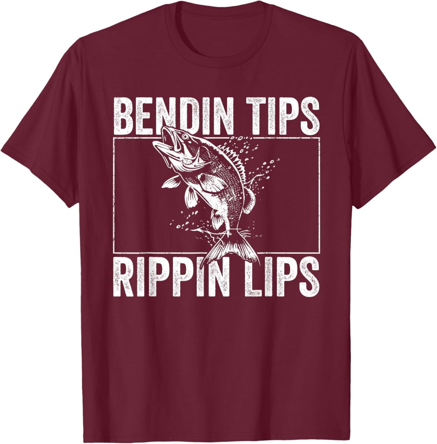 Bass Fish Bending Tips Rippin Lips Dad Fishing T-Shirt - T-Shirt | Maroon