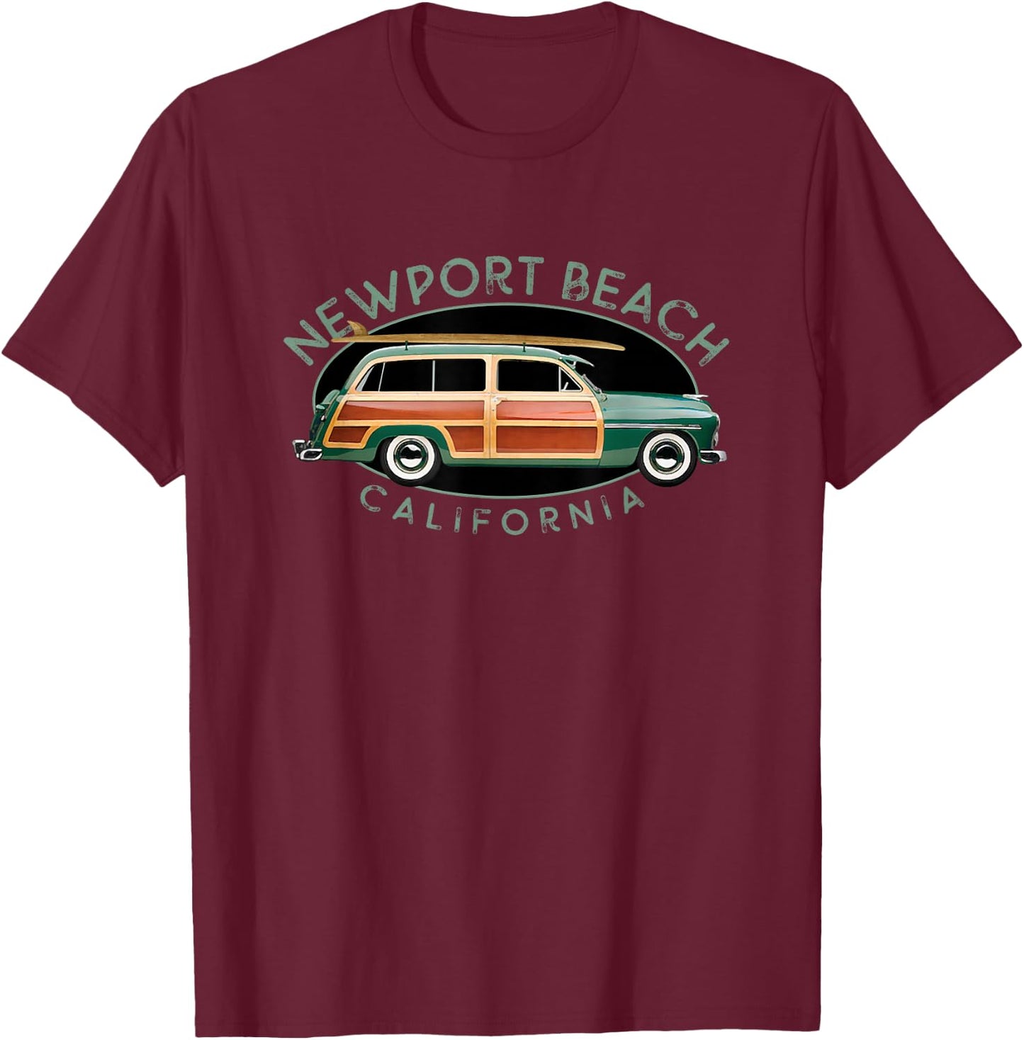 Newport Beach California Vintage Surfing T-Shirt - T-Shirt | Maroon