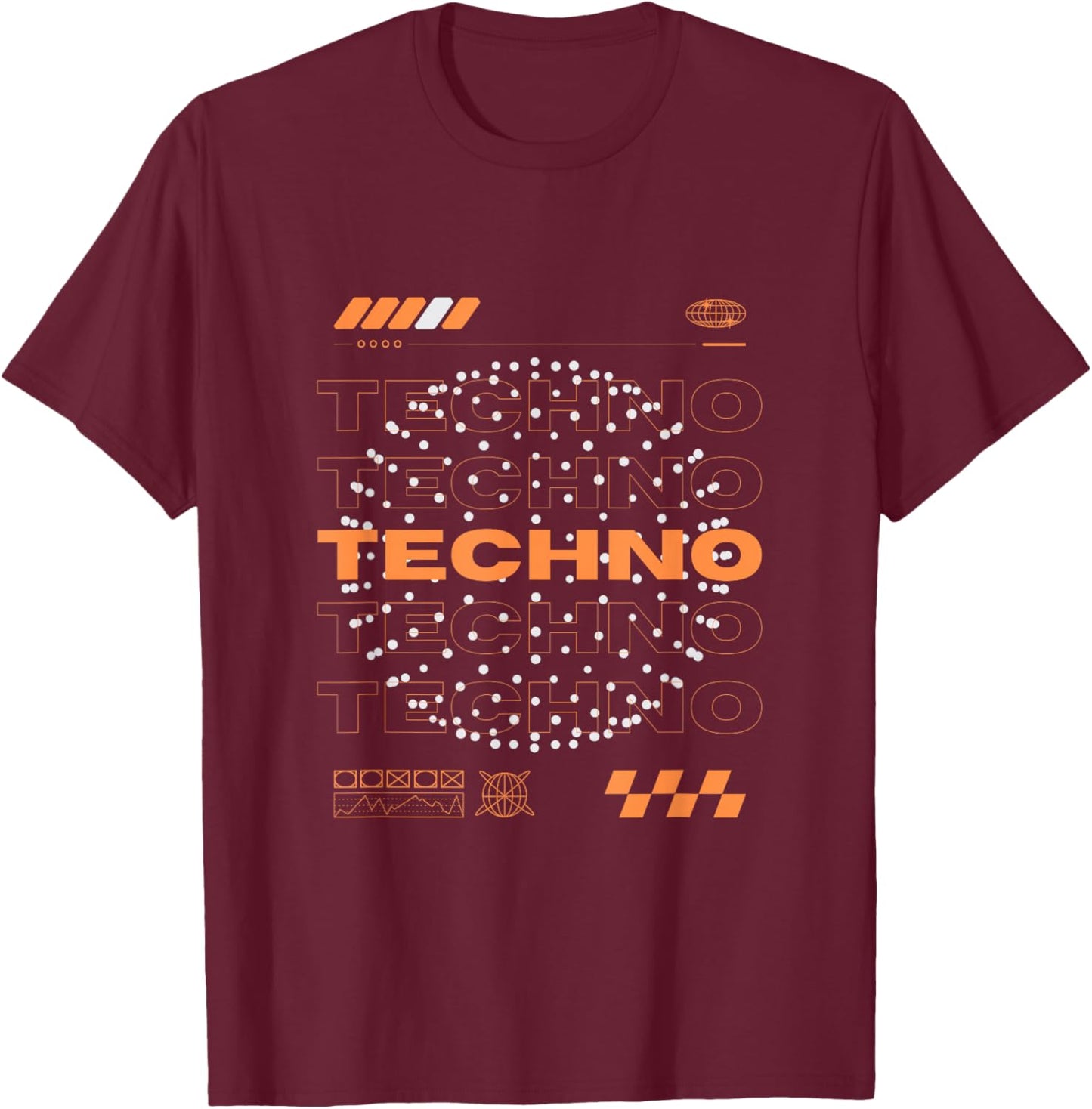 Raver Bloc Techno Orb EDM Rave - -Adults, Kids, Black, Short Sleeve, Small, Polyester, Modern, Unique Design T-Shirt - T-Shirt | Maroon