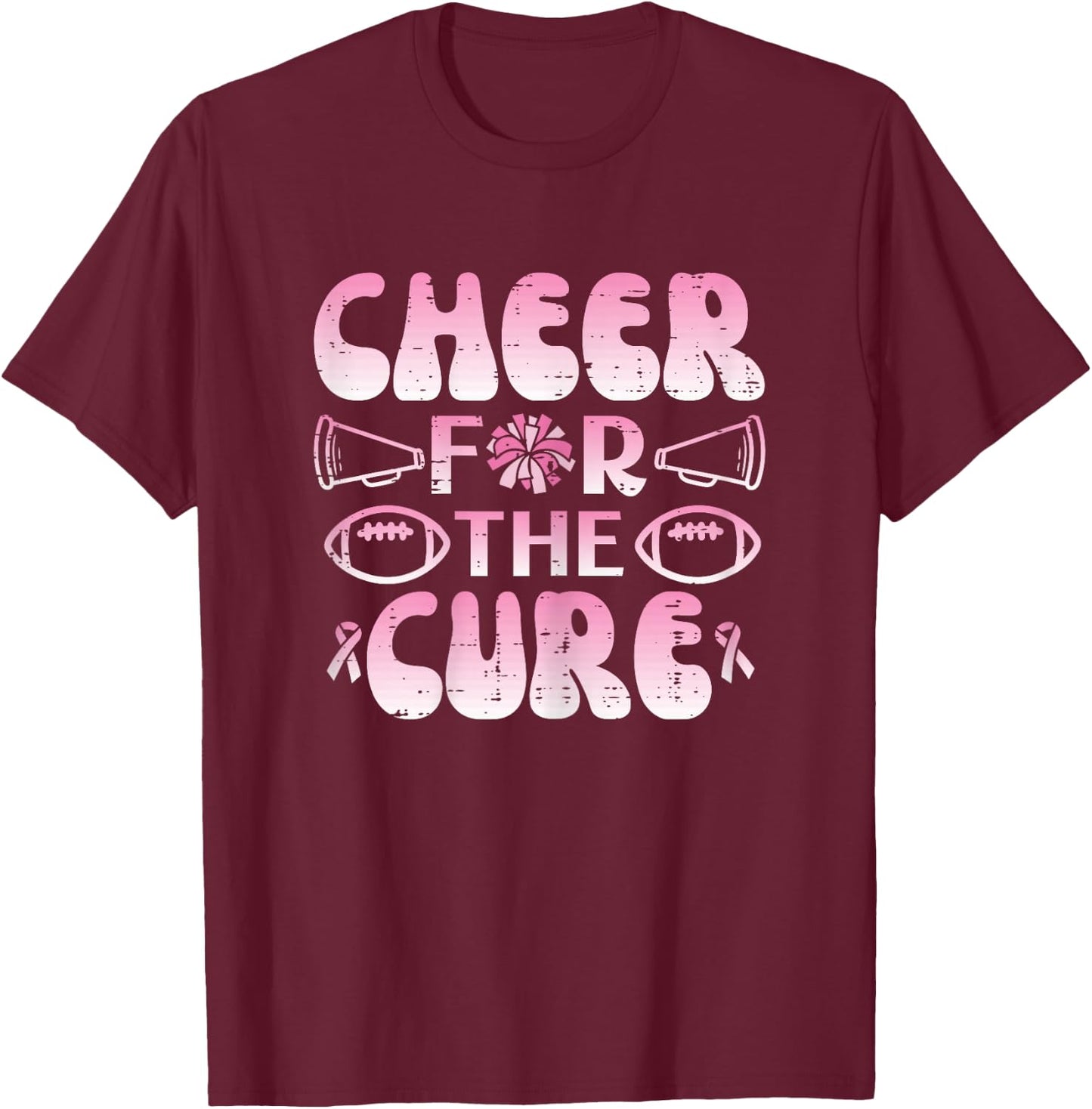 Breast Cancer Football Cheer For Cure Awareness Girls Women T-Shirt - T-Shirt | Maroon