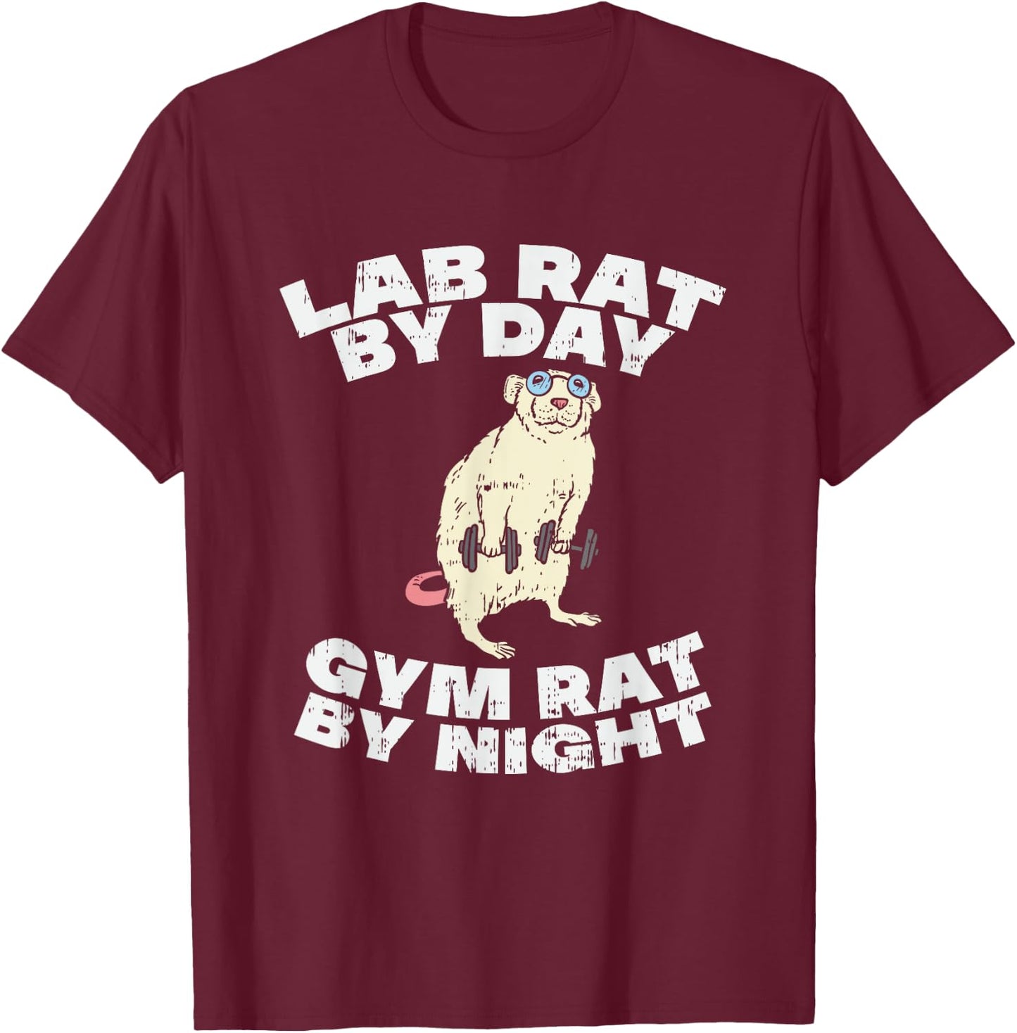 Lab Rat By Day Gym Rat By Night T-Shirt - T-Shirt | Maroon