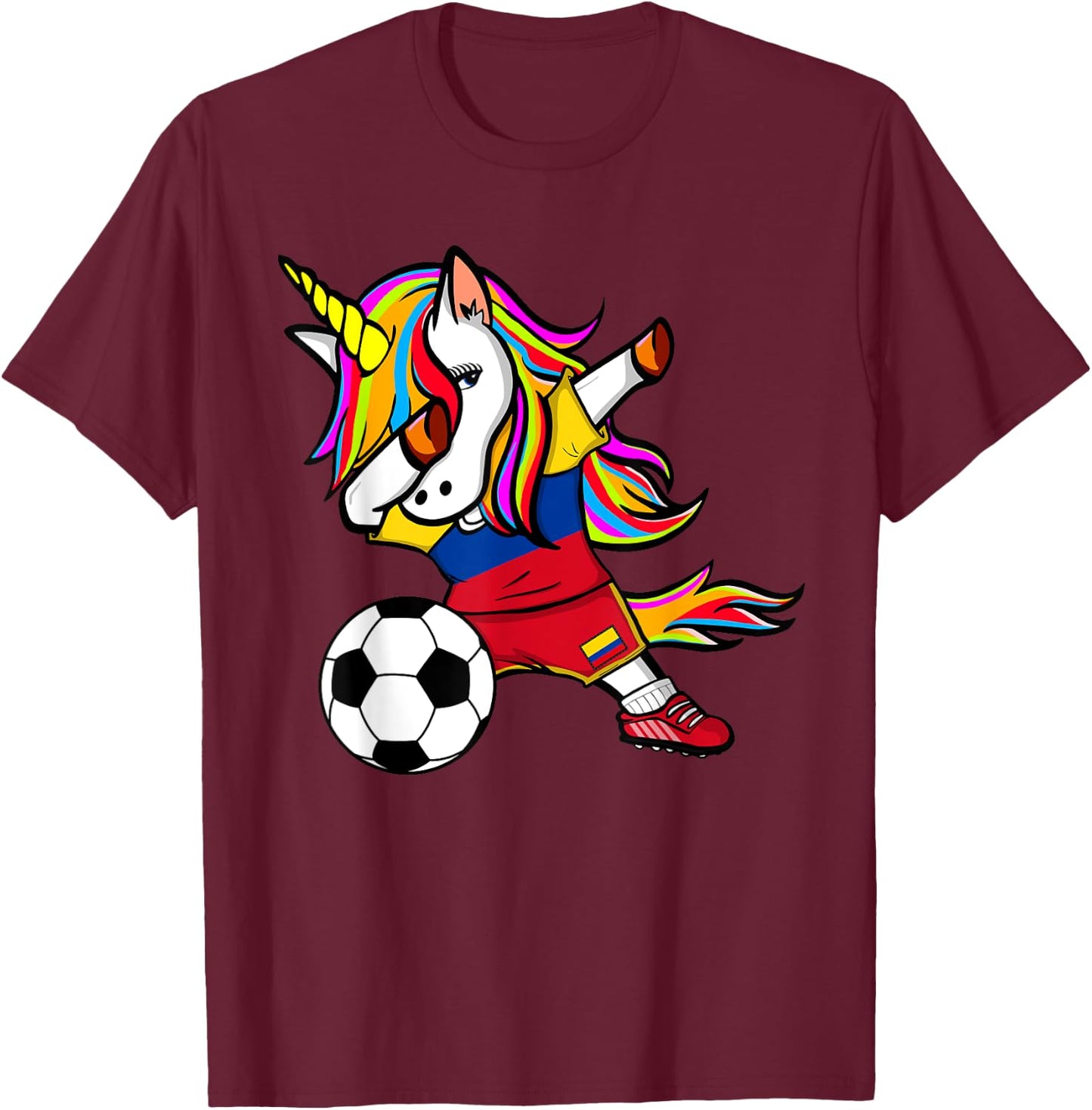Dabbing Unicorn Colombia Soccer Jersey - Colombian Football T-Shirt - T-Shirt | Maroon