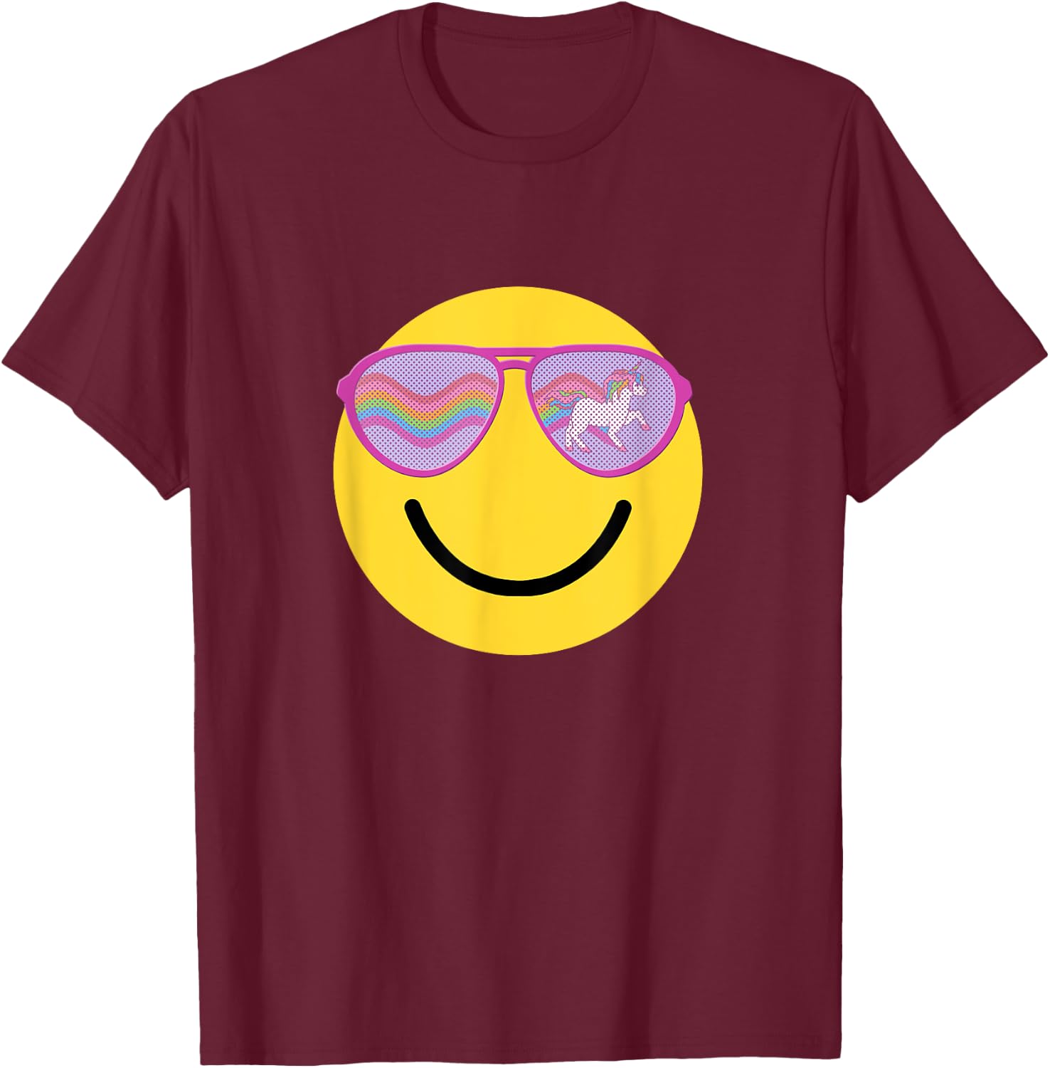 Emoticon Smiling Face With Unicorn Sunglasses T-Shirt - T-Shirt | Maroon